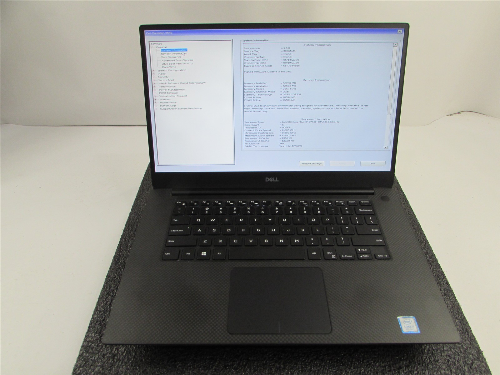 DELL PRECISION 5540 1920X1080 FHD I7-9850H 512GB SSD 32GB RAM T2000 NO O.S