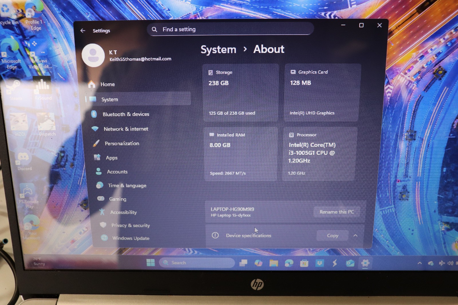 HP 15.6″ 15-dy1031wm Intel i3-1005G1, 8GB RAM, 256GB SSD, Windows 11 Home