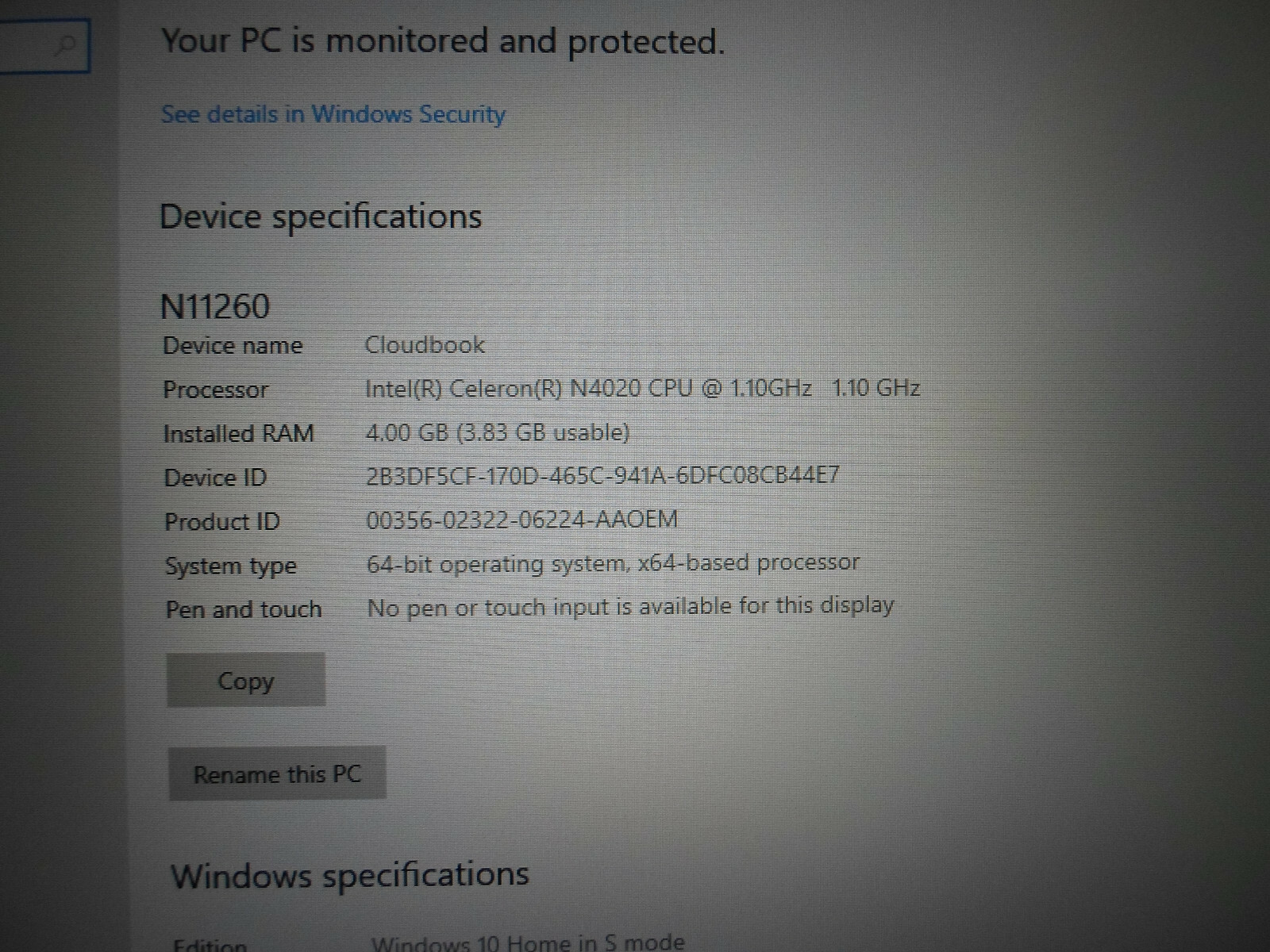 Packard Bell N11260 cloudBook Laptop 11.6″ 64GB 1.10GHz 4GB (O15907-1 IR) S2