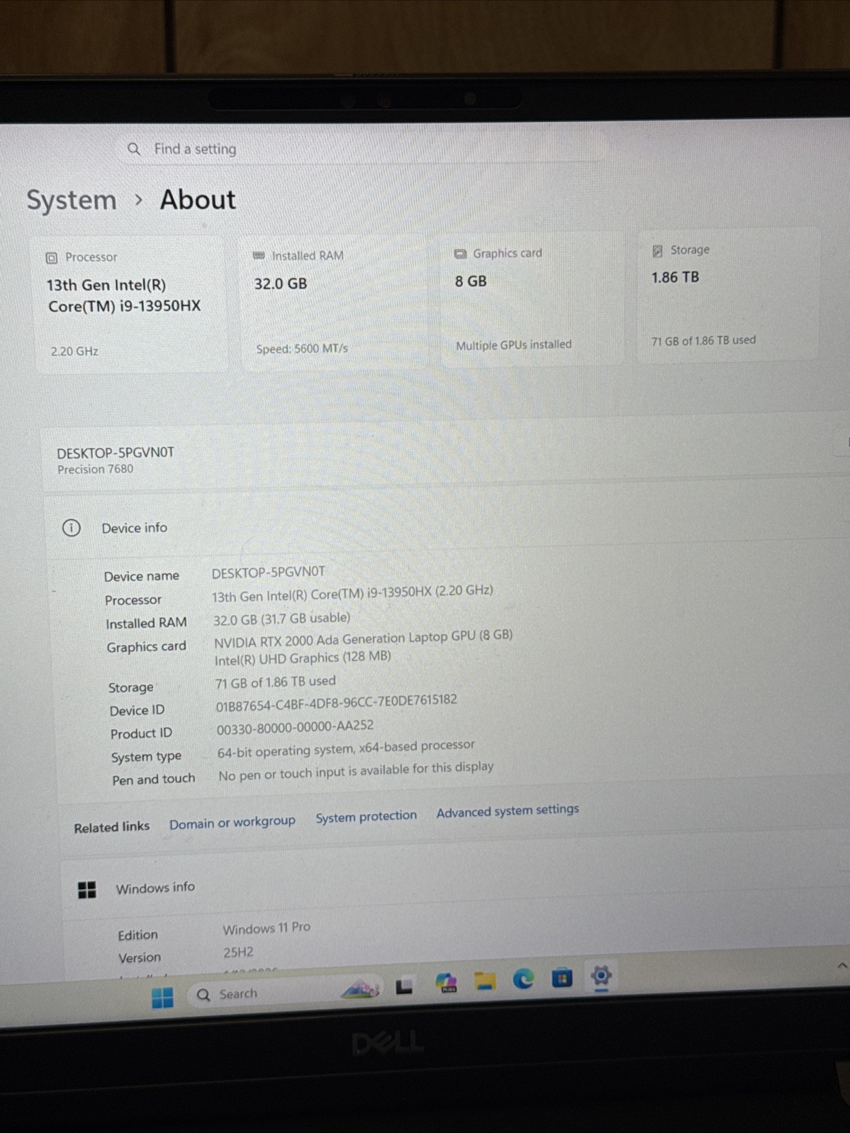 Dell – Precision 7680 – i9-13950HX – 32GB Ram – 2TB SSD – RTX 2000 ADA GPU