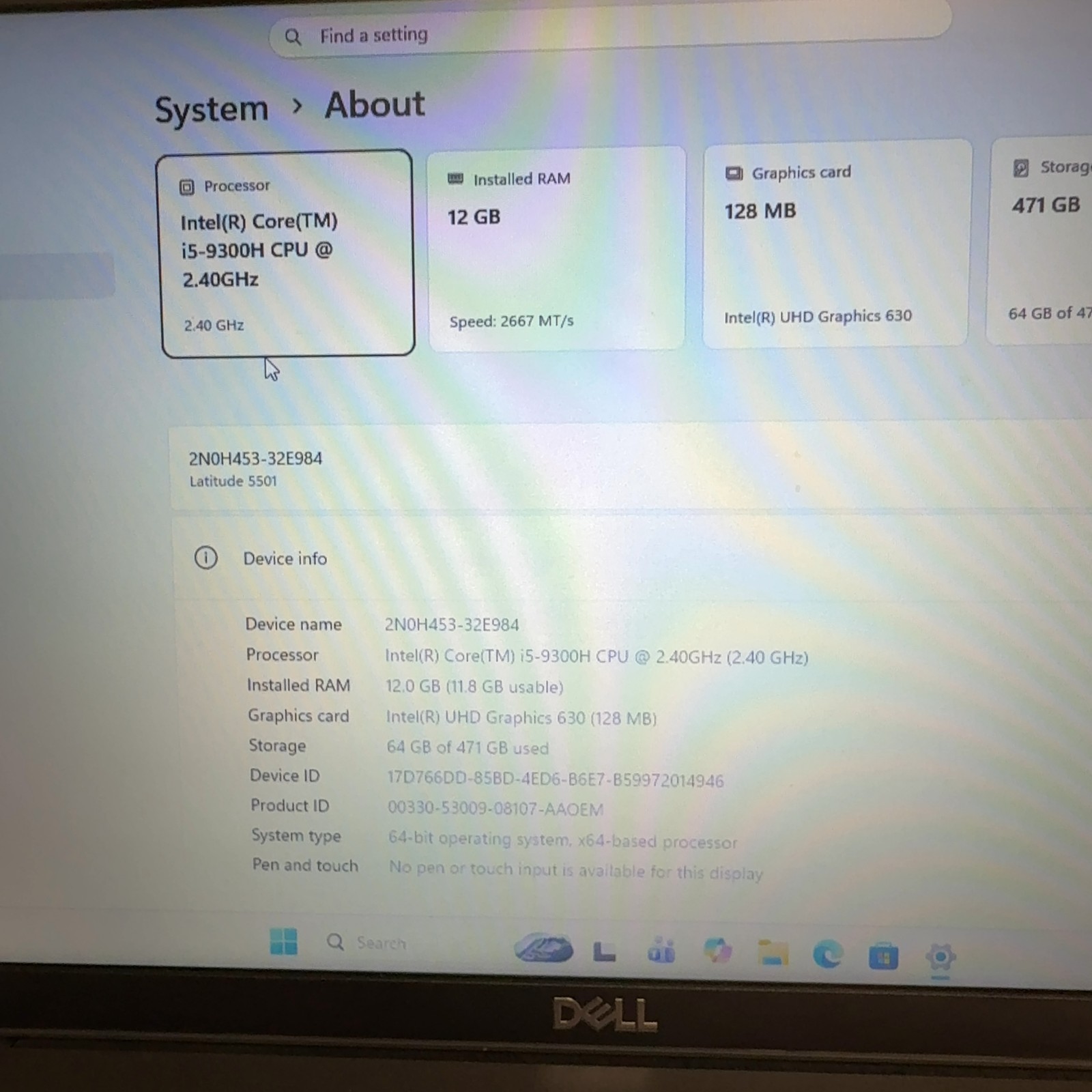Dell Latitude 5501 15.6″ FHD i5-9300H 12GB RAM 256GB SSD Windows 11 Pro