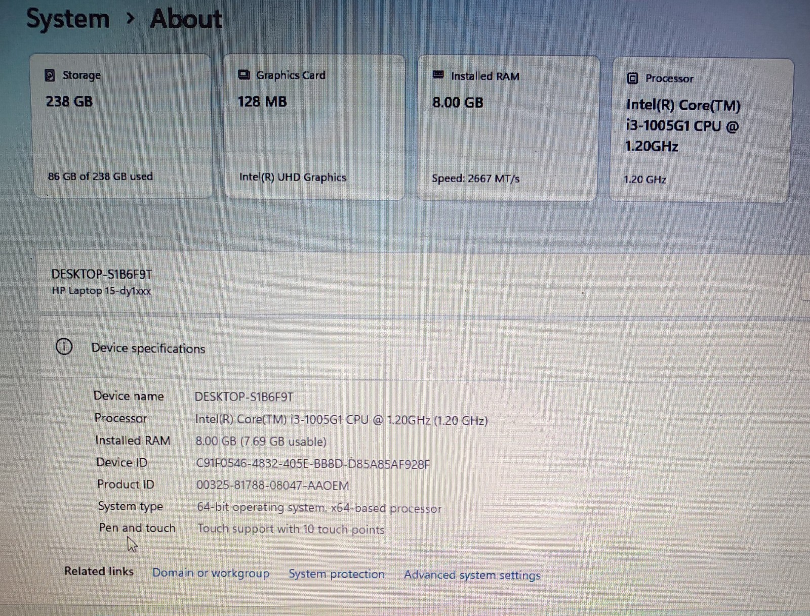 HP 15.6″ Touch Laptop Intel Core i3-1005G1 / 256GB SSD 8GB RAM Win 11 Home