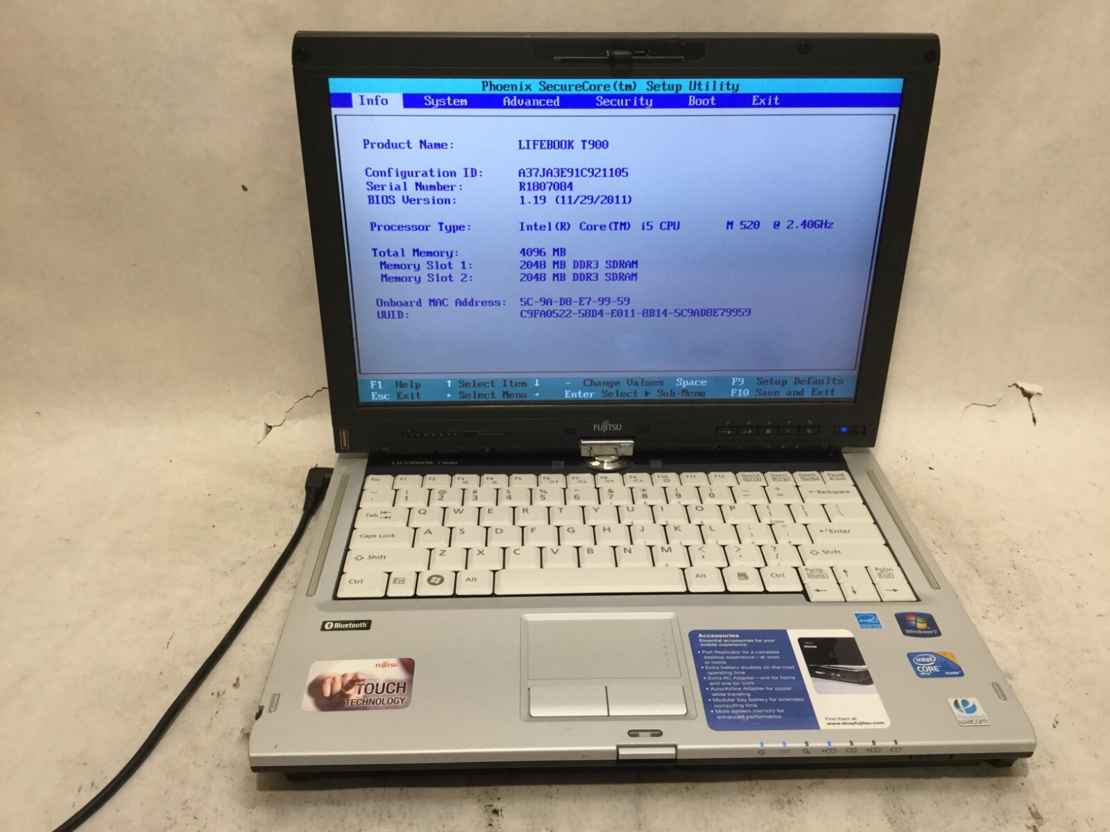 Fujitsu Lifebook T900 13.5” / Intel Core i5 M520 @ 2.53GHz / (MISSING PARTS) -MR