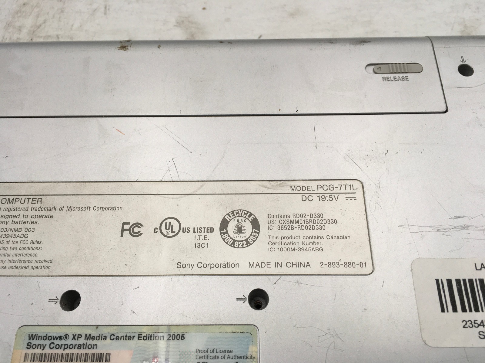 SONY VAIO PCG 7T1L – BOOTS TO BIOS – Intel T2050 – 2GB RAM – 15″ – READ DESC -BB