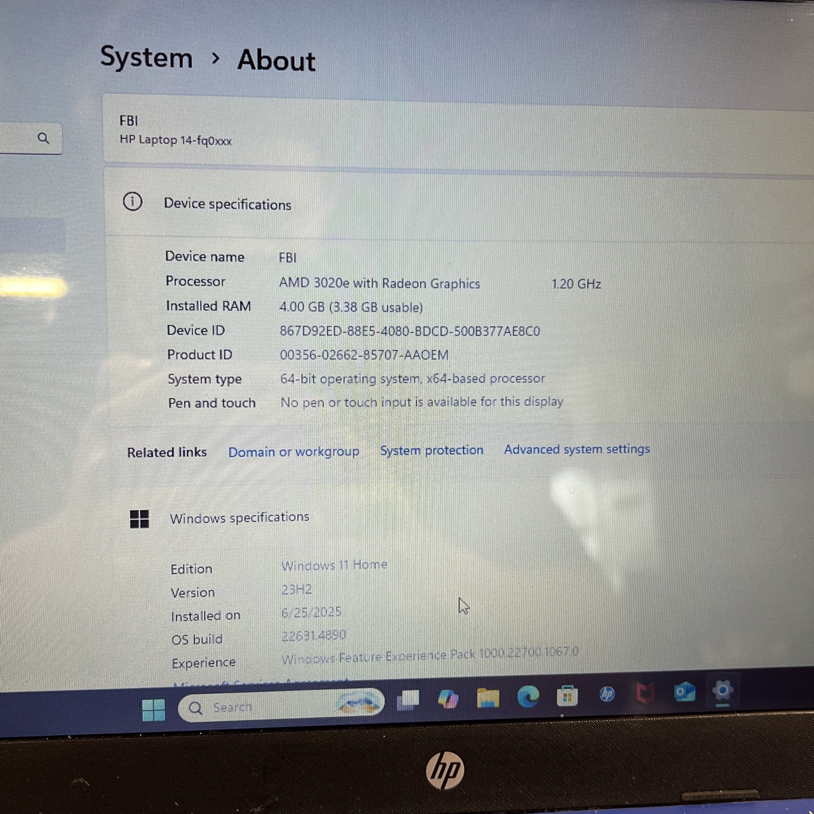 HP Laptop 14-FQ0010NR 14″ 3020e 1.2GHz 4GB RAM 64GB SSD Windows 11 Home