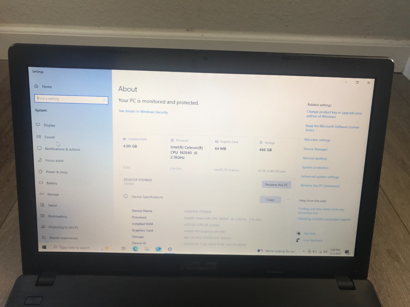 ASUS X551MAV-HCL1201E 15.6″ Intel Celeron N2840 2.16GHz 4GB RAM 500GB HDD Win10