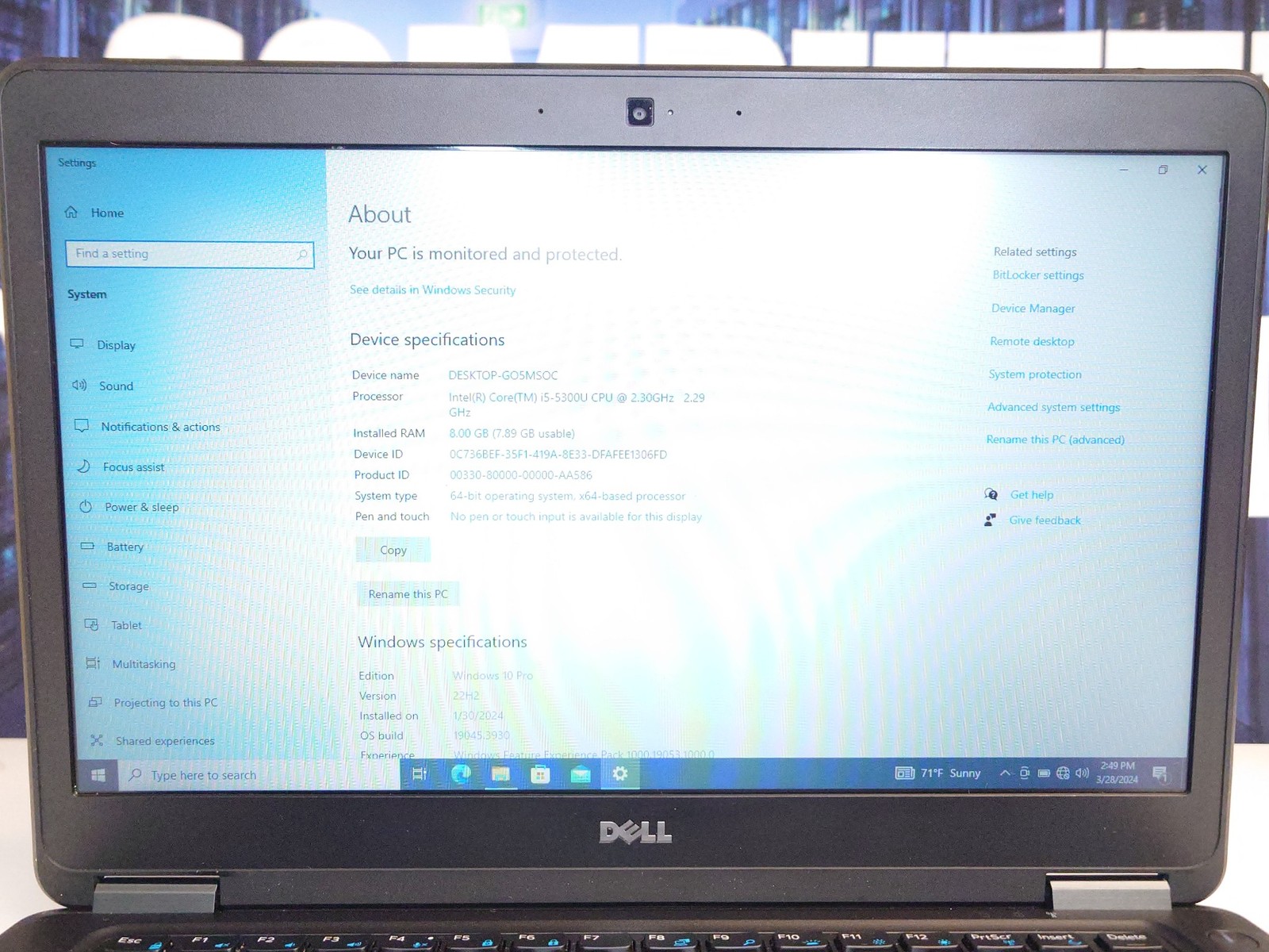 Dell Latitude E7450 14″ 256GB SSD, Intel Core i5-5300U, 2.30GHz 8GB Laptop-Black