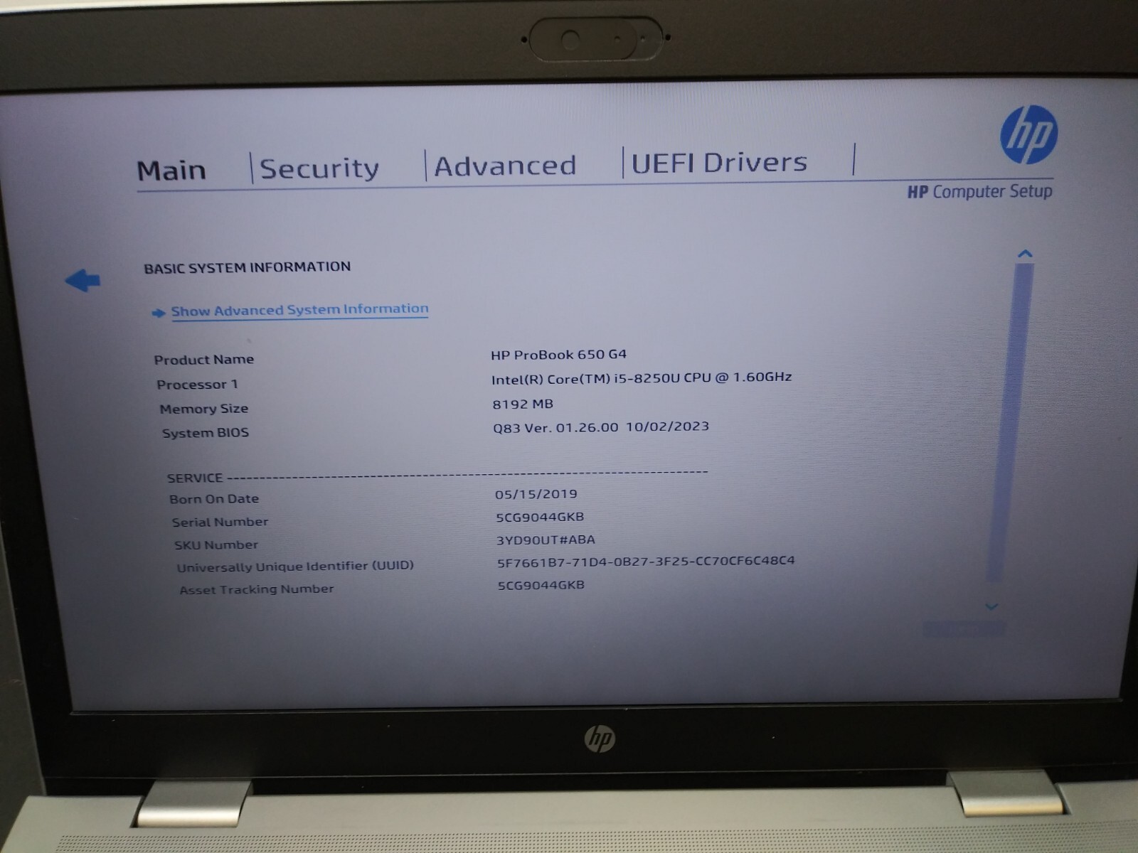 hp probook 650 g4 15.6″ | i5-8250U@1.6GHZ | 8GB RAM | NO OS/CHARGER/HDD