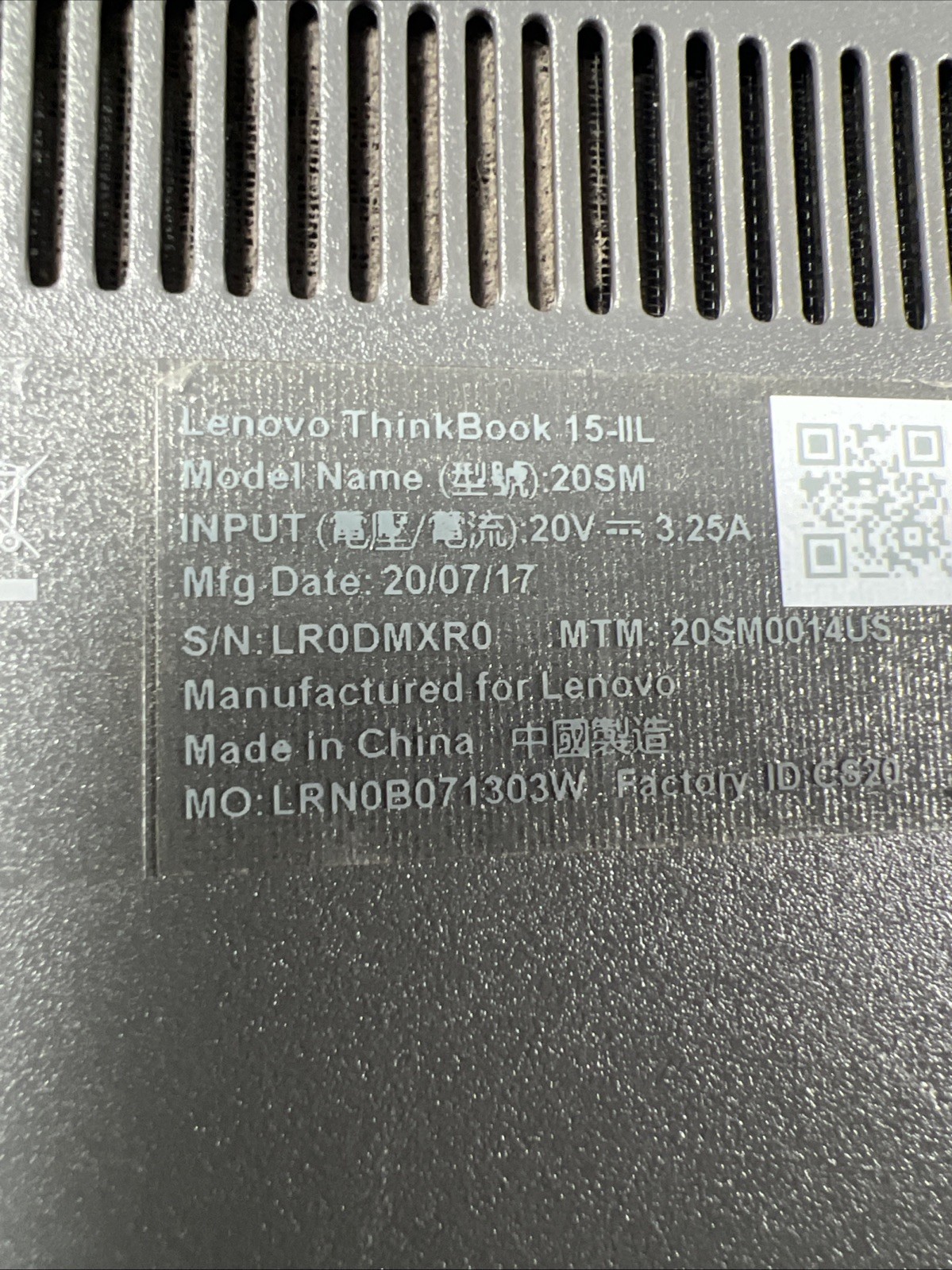 LENOVO THINKBOOK I5-IIL INTEL CORE I7-1065G7 1.30GHZ 16GB RAM **NO HD/ NO CADDIE