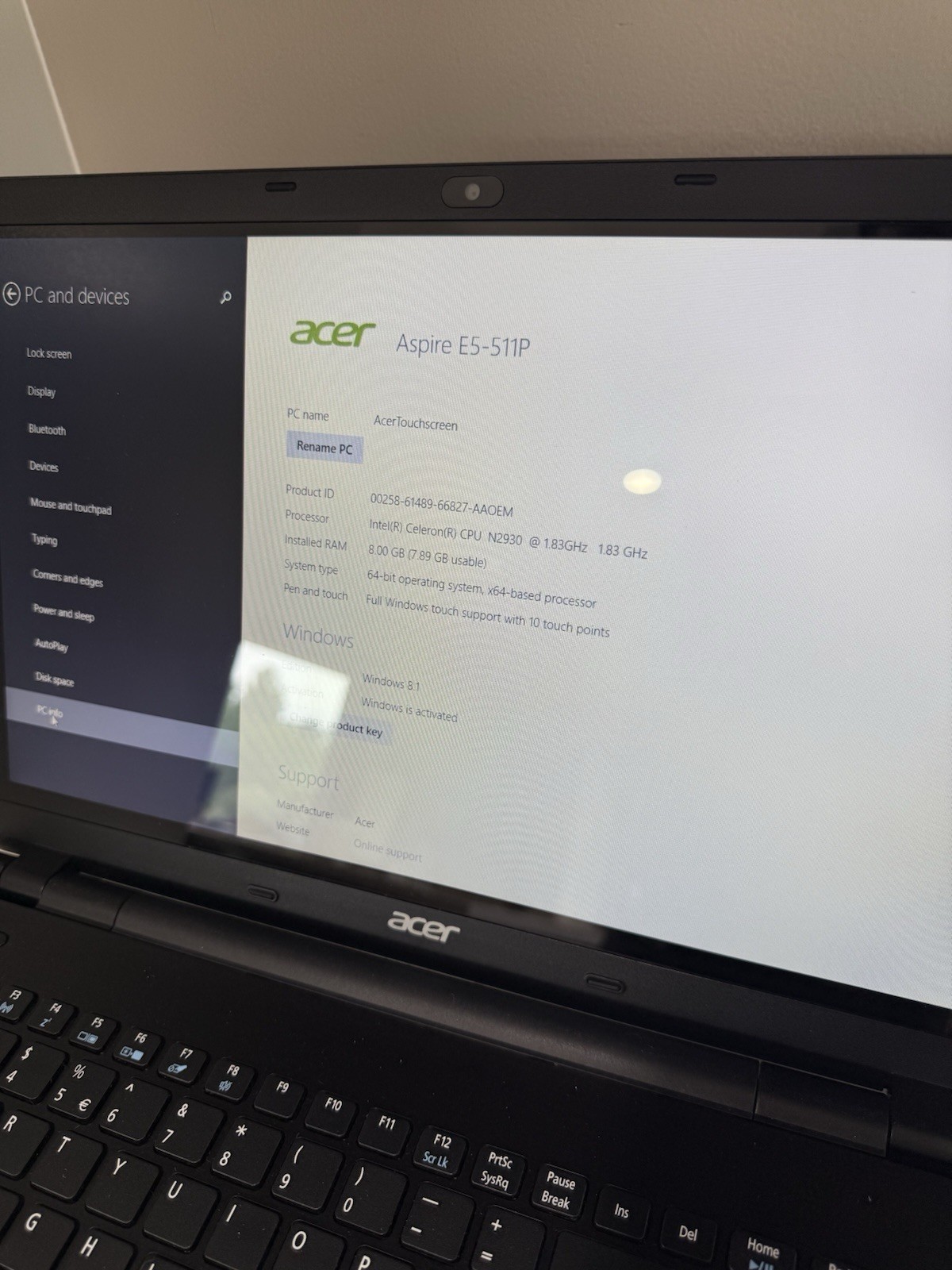Acer Aspire E5-511-C33M Celeron N2930 1.83GHz/8GB RAM/64GB 15.6″ Win 8.1 TOUCH