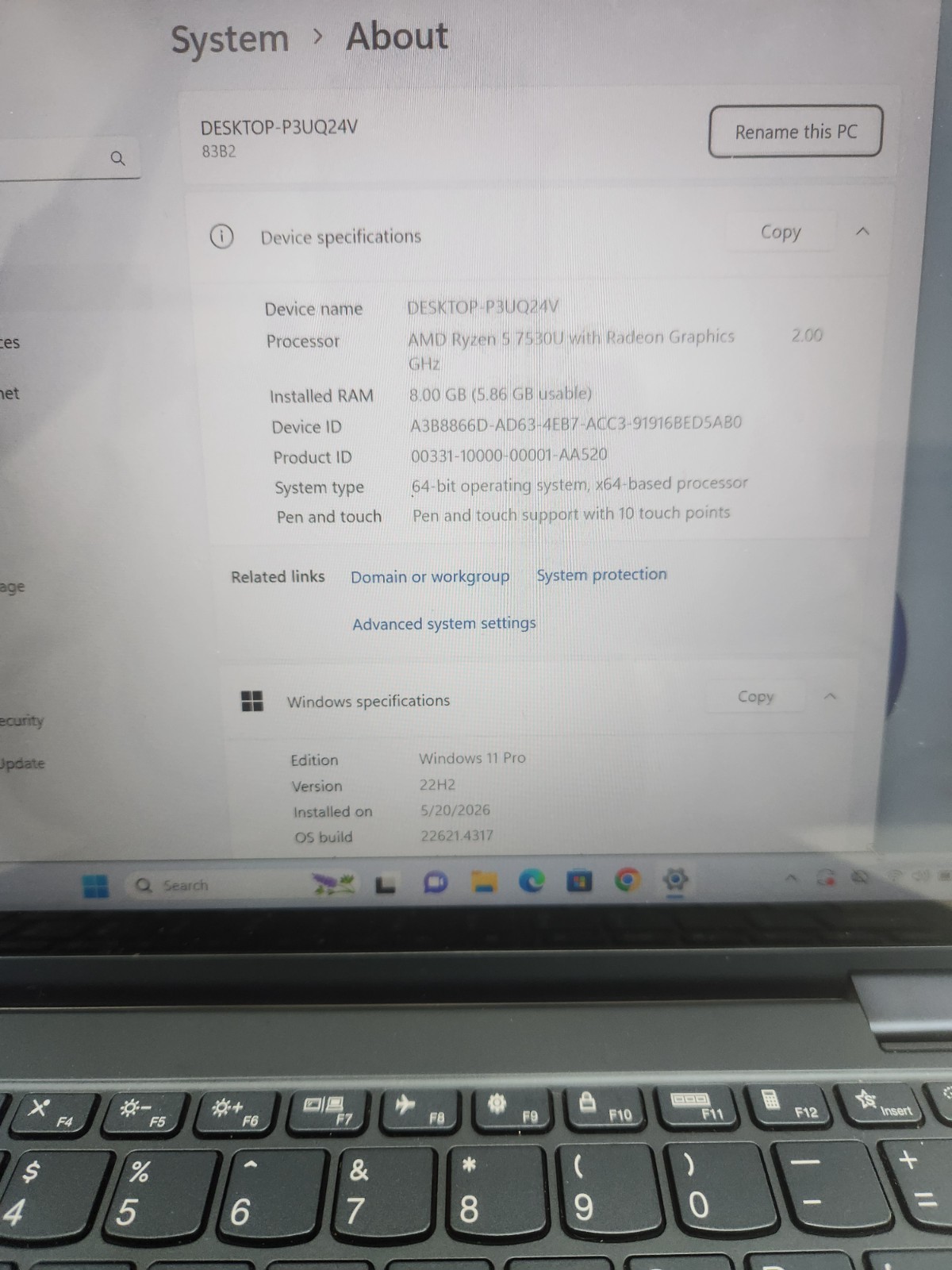 Lenovo Yoga 6 13ABR8, AMD Ryzen 5 7th Gen, 8GB RAM, 256GB SSD, Win 11 Pro
