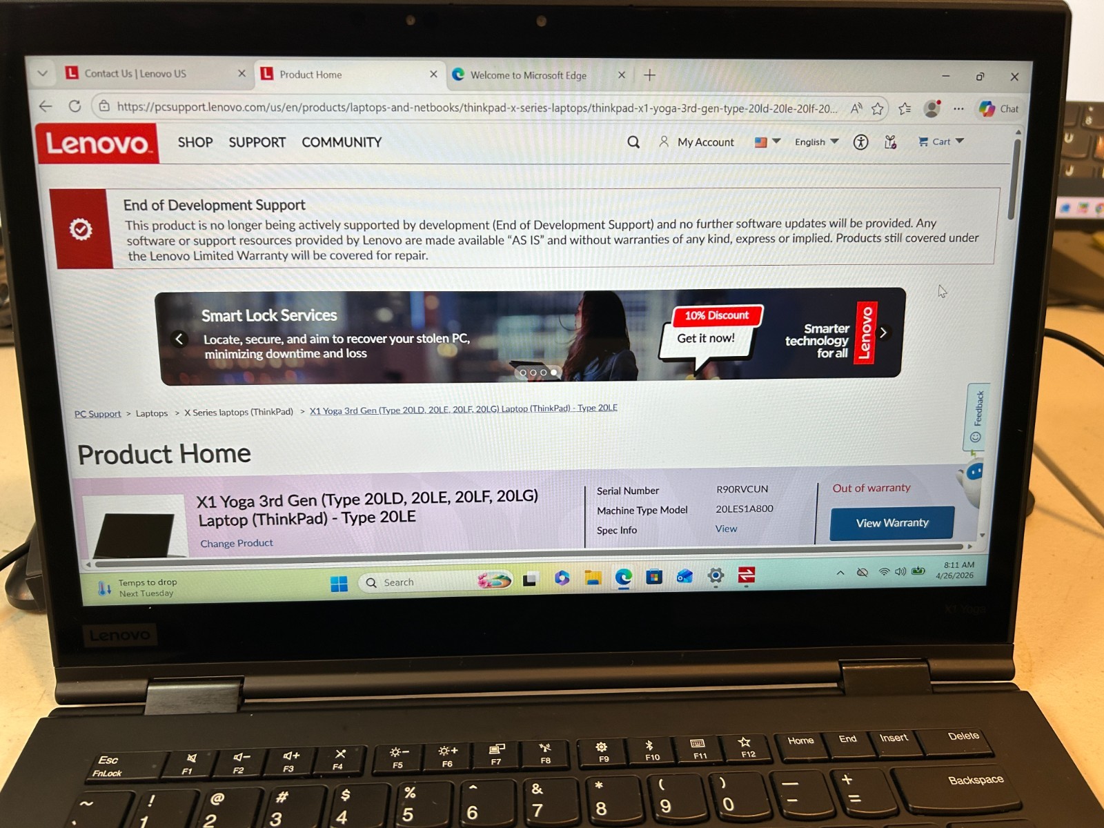 Lenovo ThinkPad X1 (3rd Gen) 13″ (256GB SSD, Intel Core i5-8350U, 1.7GHz, 8GB…
