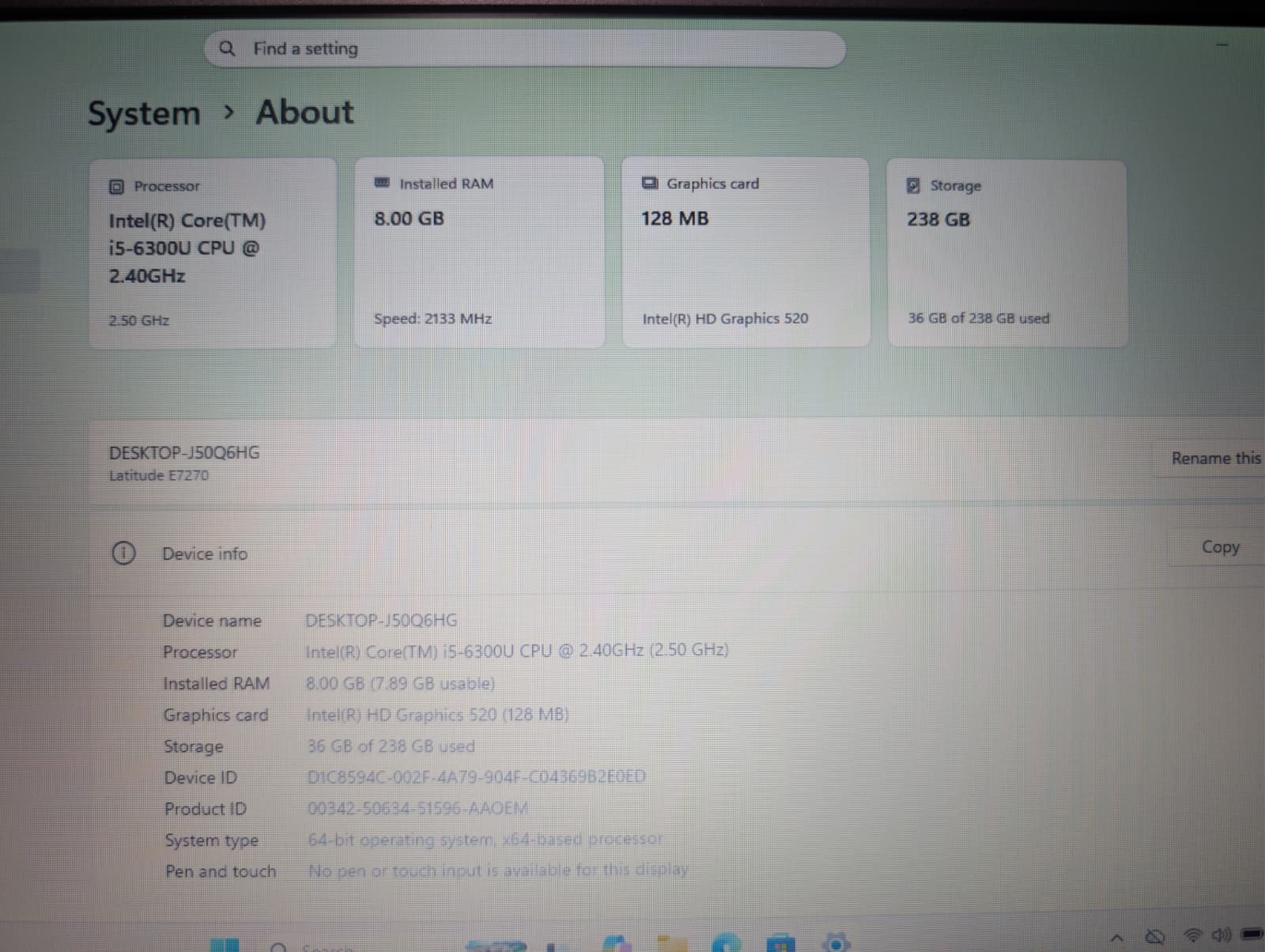 Dell Latitude E7270 | i5 6th Gen 8GB RAM 256GB NVMe SSD | HD Windows 11 Pro