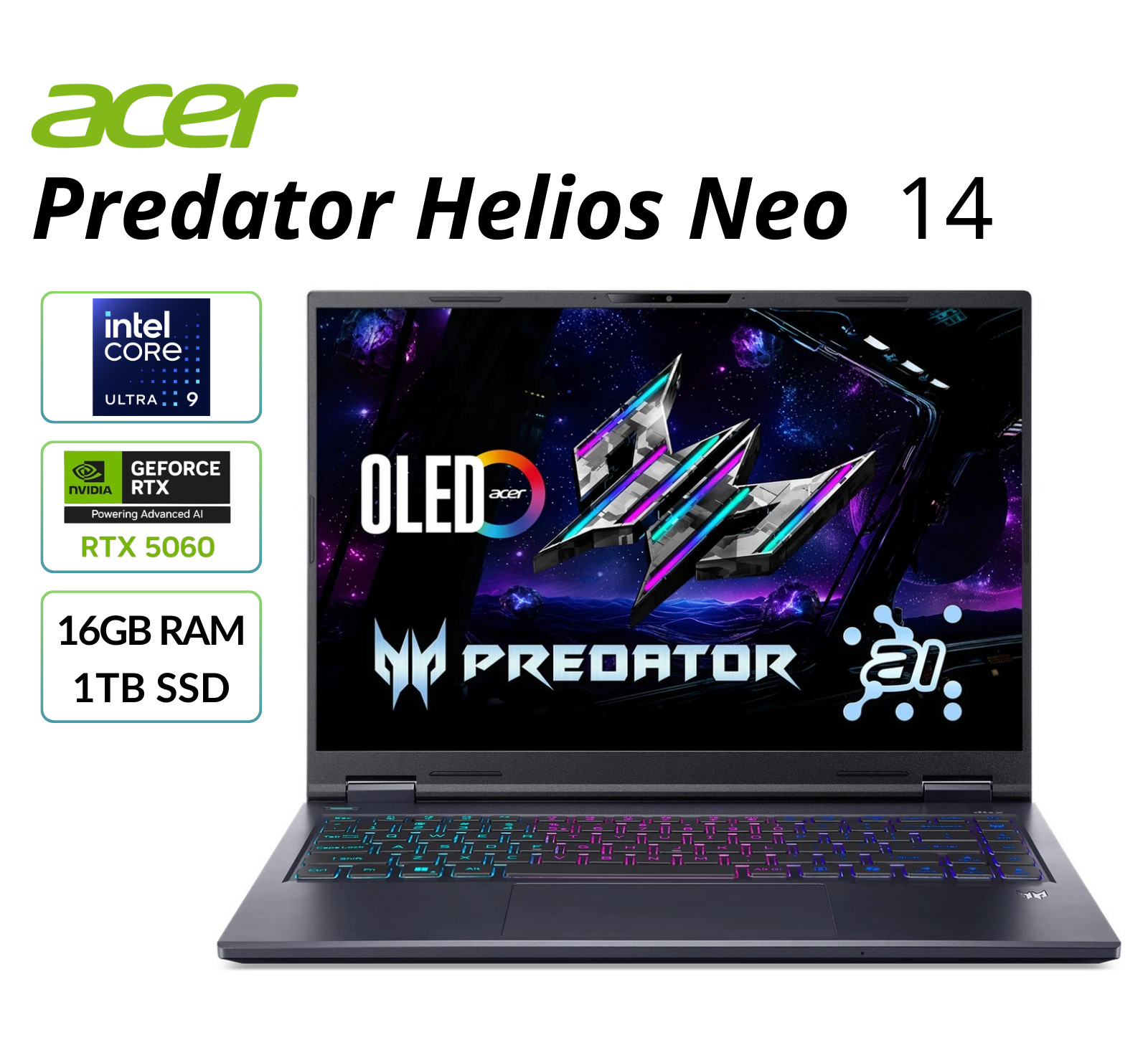 Acer Predator Helios Neo 14.5″Gaming Laptop GeForceRTX5060 16GB 1TB Core Ultra 9