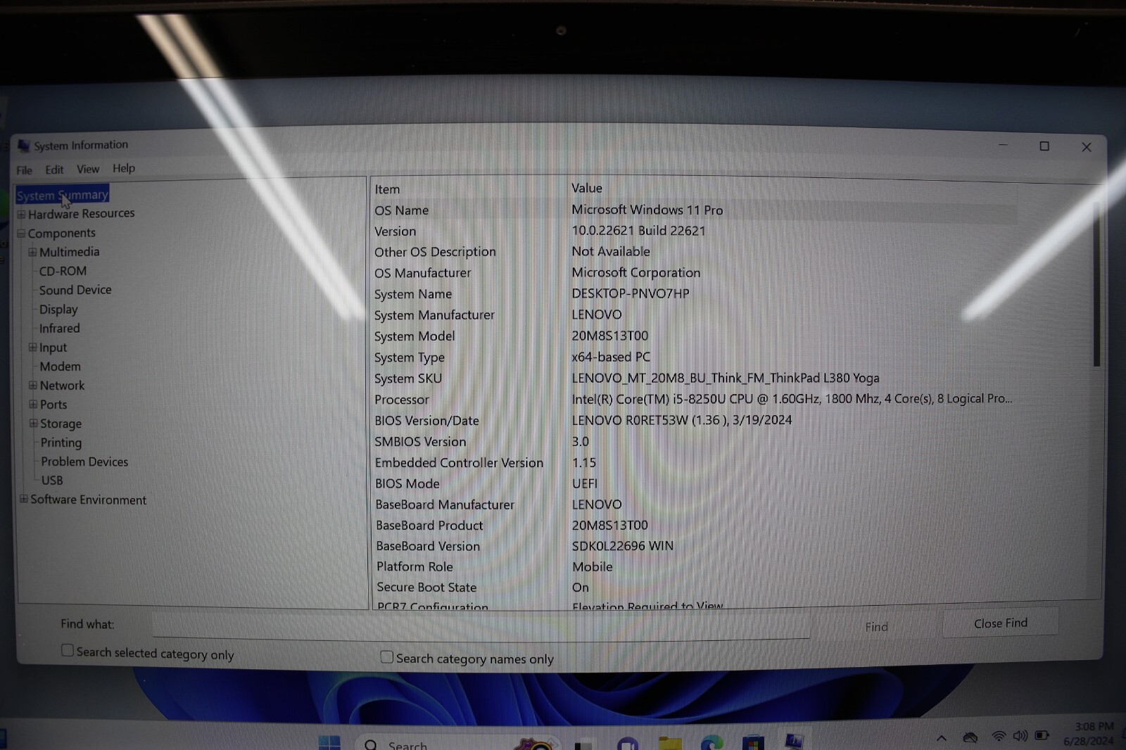 Lenovo Thinkpad L380 Yoga I5-8250U 256GB NvME 16GB DDR4 Win11Pro Touchscreen