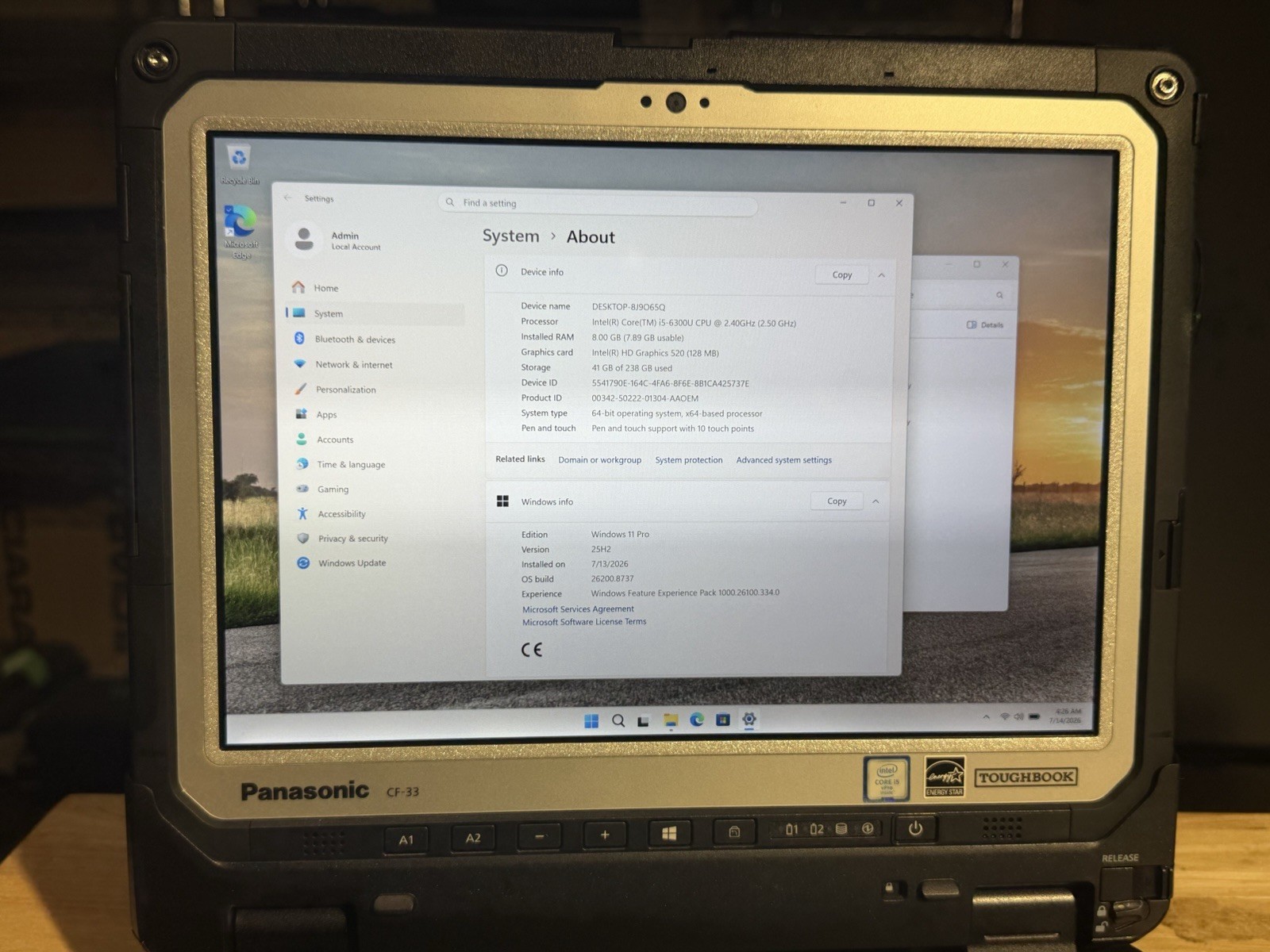 Panasonic ToughBook CF-33 i5-6300U 8GB Ram 256 SSD Win11 Pro. Touchscreen
