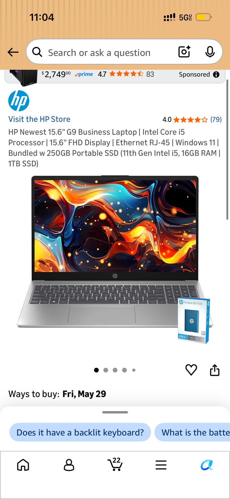 HP 15.6″ G9 Business Laptop | Ethernet RJ-45 | Windows 11 | Intel i5, 16GB RAM