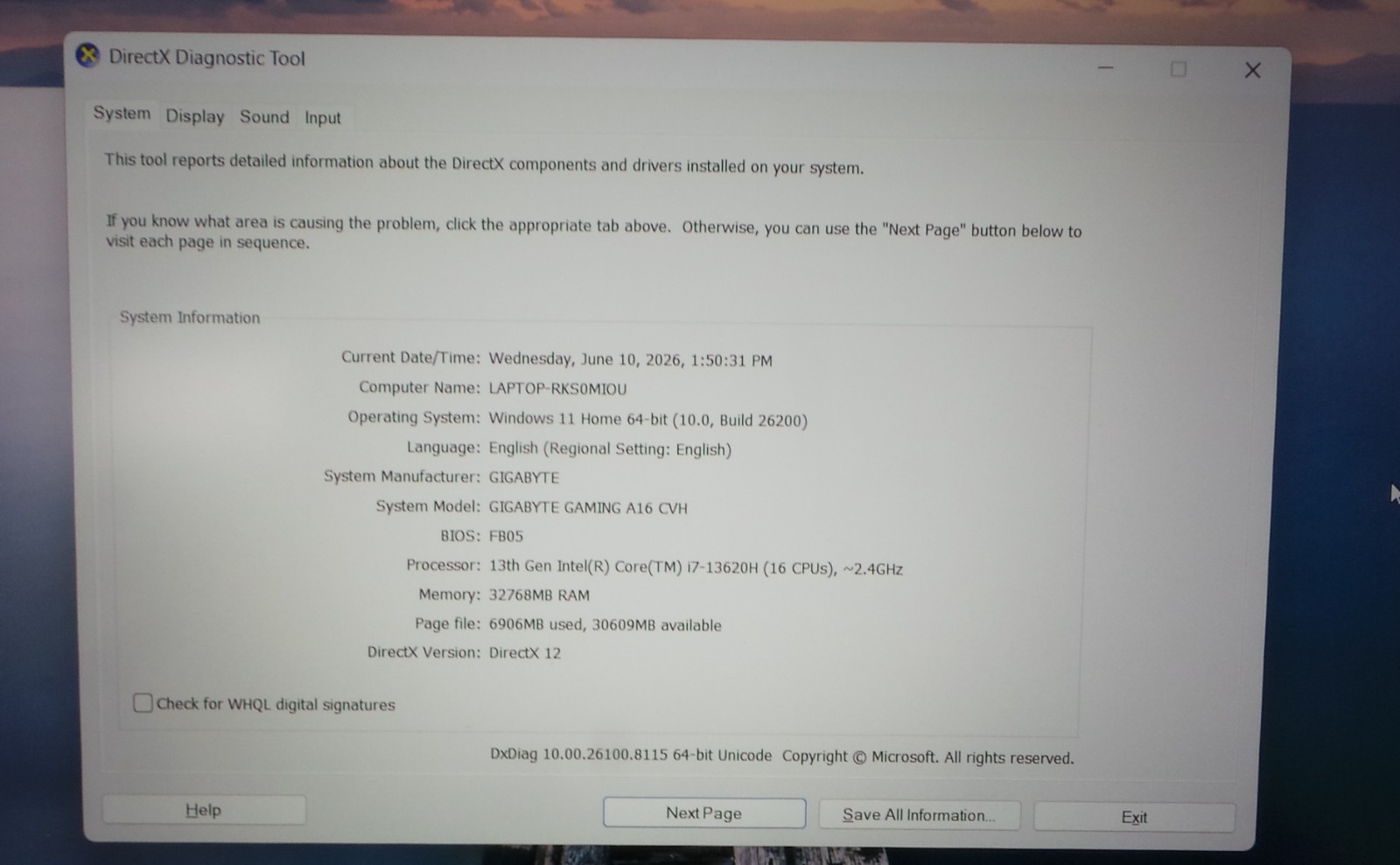 Gigabyte Gaming Laptop A16 i7-13620H NiVidia GeForce RTX 5060 1TB SSD 32GB RAM