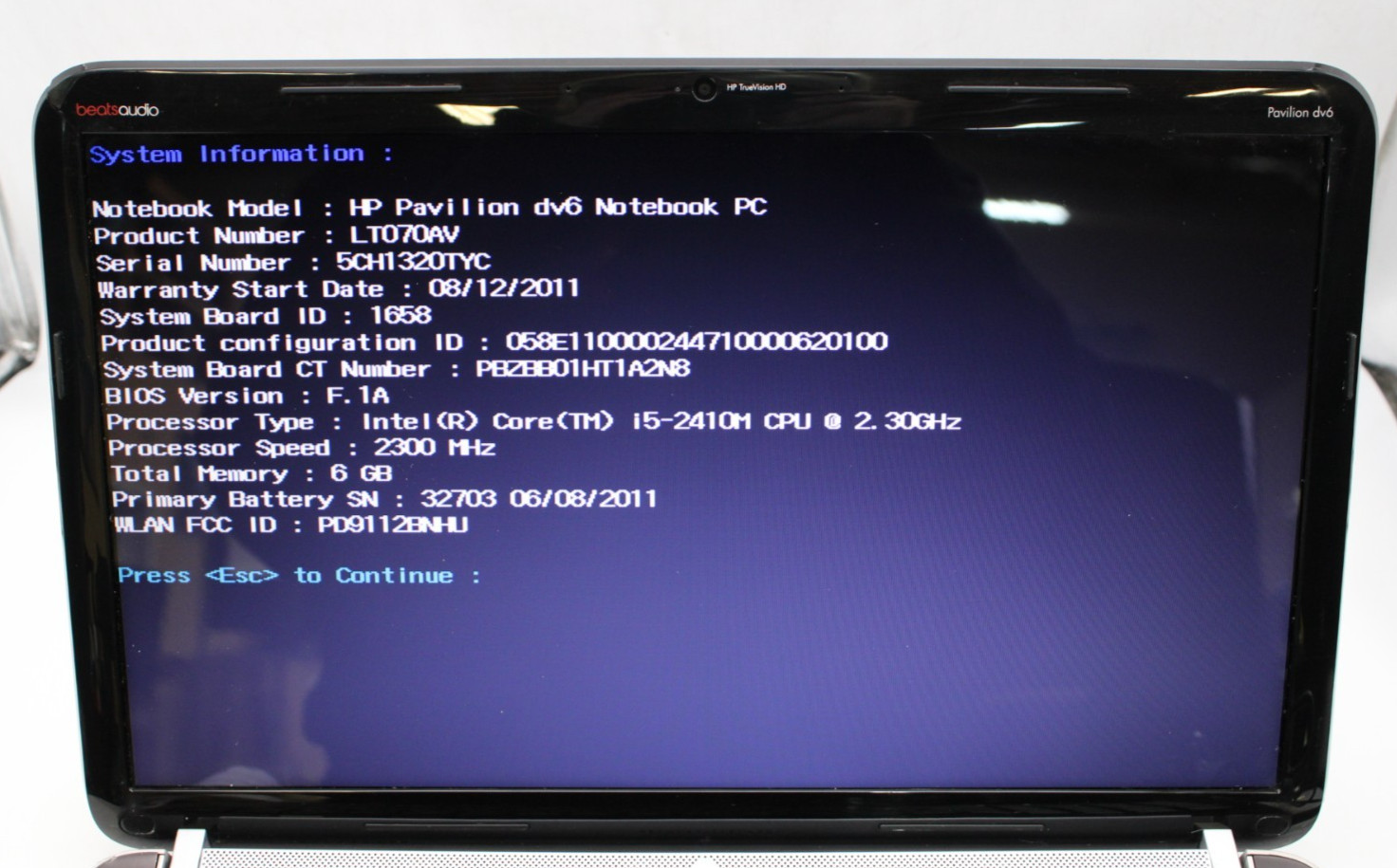 HP Pavilion i3-2410M@2.30GHz 6GB DDR3 240GB SATA SS NO OS *PARTS/REPAIR*READ*