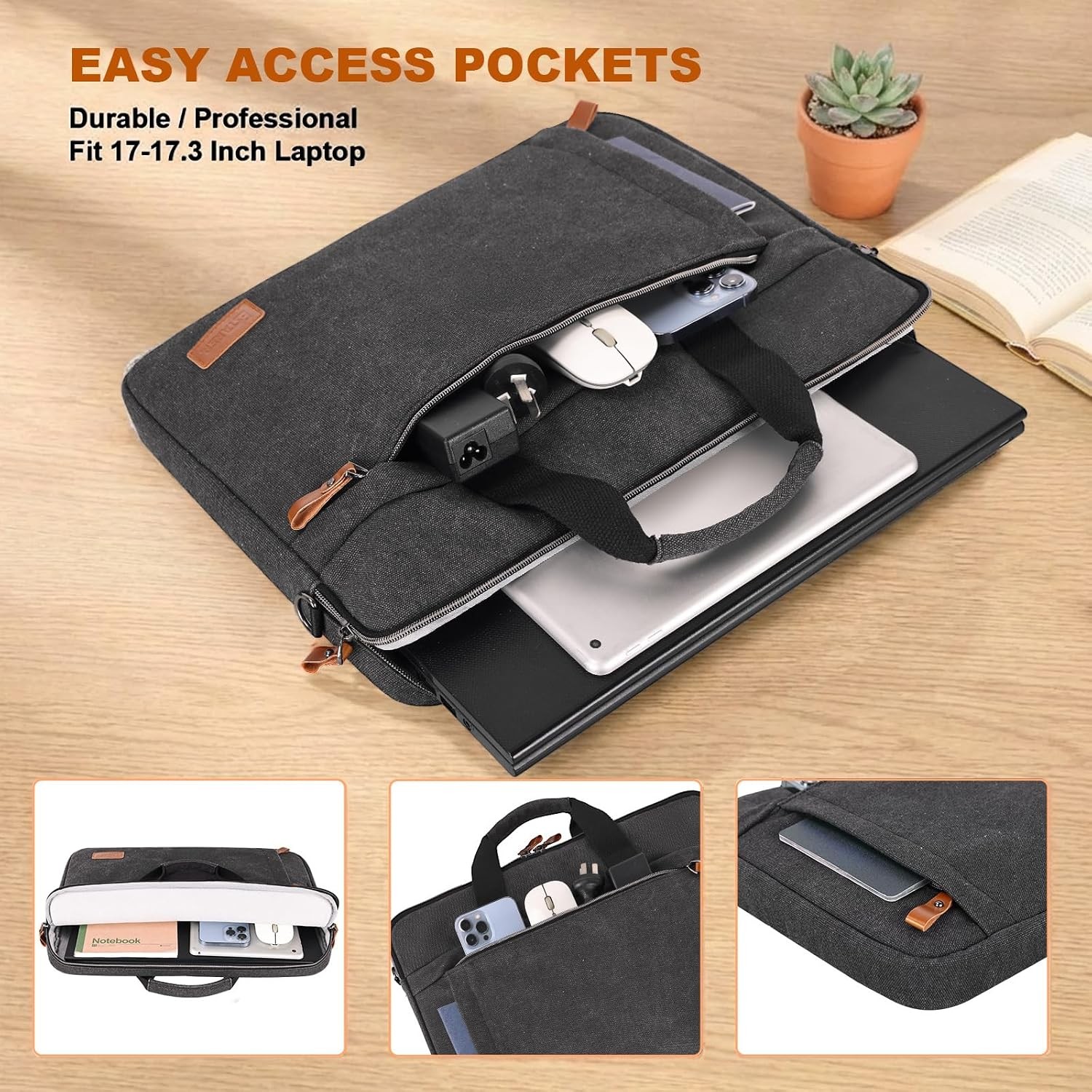 Laptop Bag 17-17.3 Inch, Water-resistant Canvas Laptop Case Slim Laptop Sleeve F