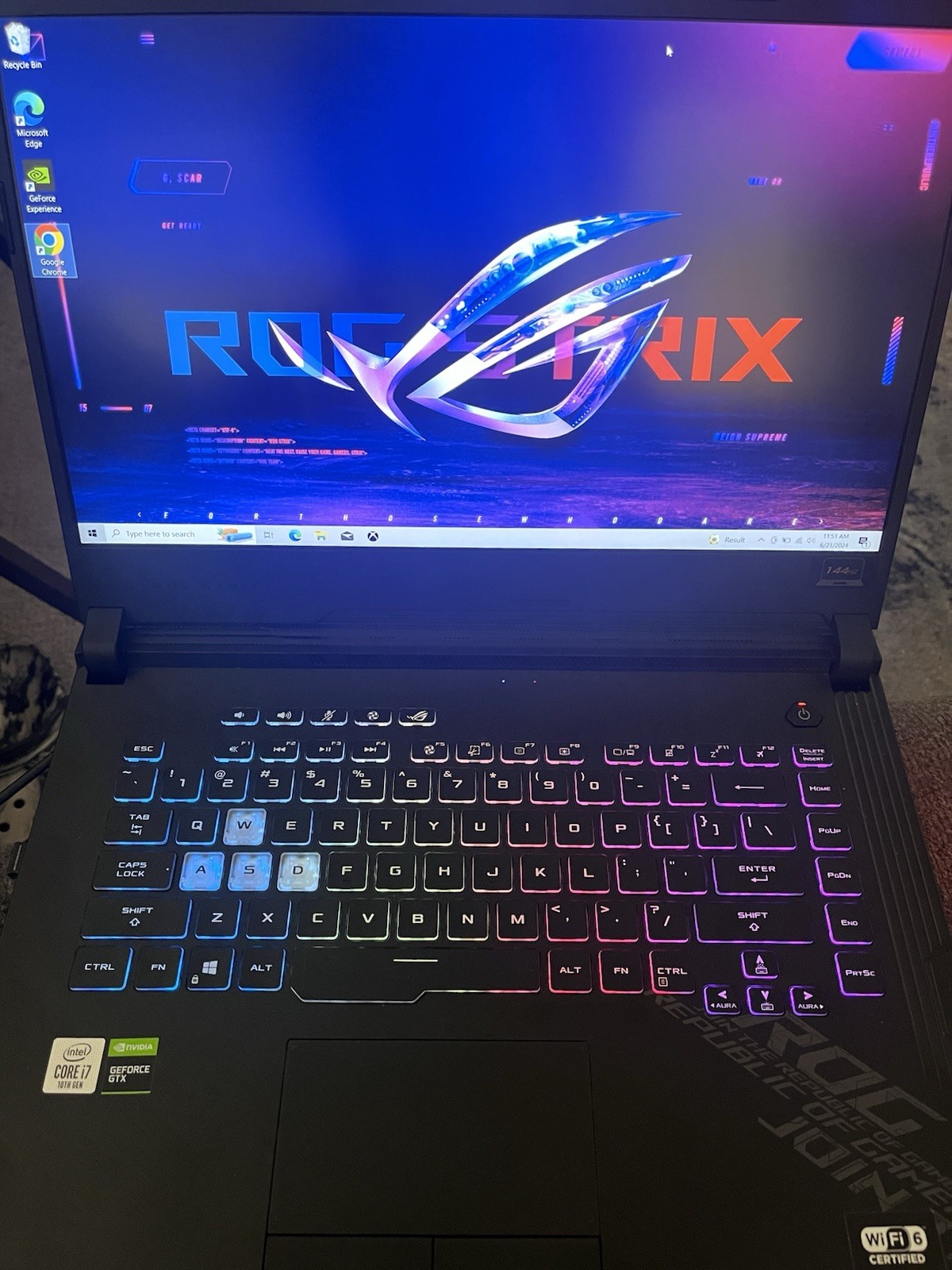ASUS ROG Strix G512L 15.6in i7 10th Gen 16GB 1TB SSD GTX Wi‑Fi 6 144Hz