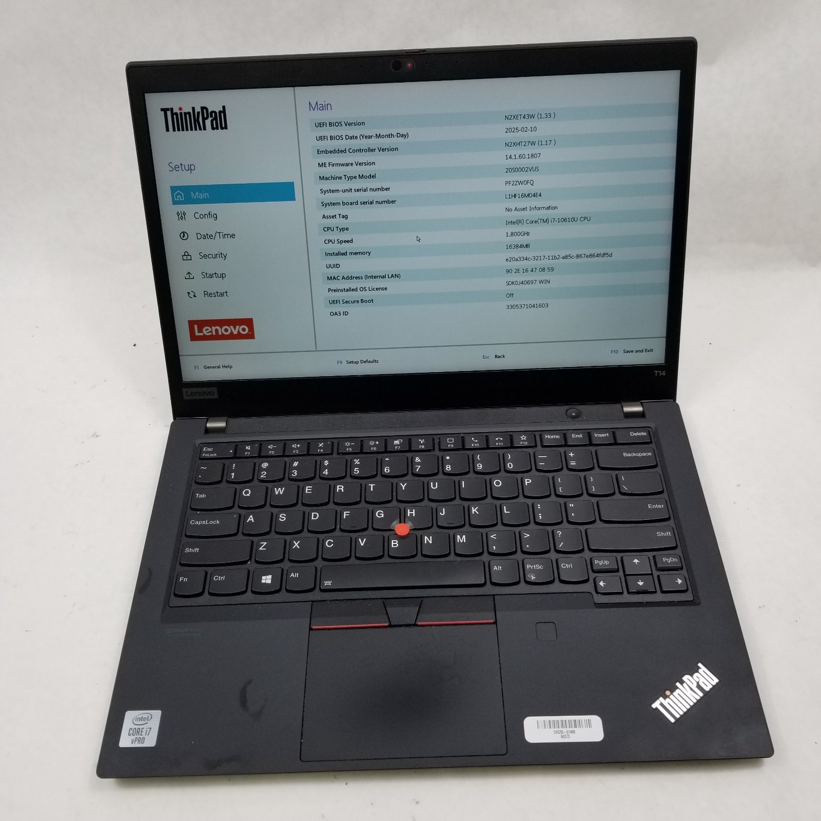 Lenovo Thinkpad T14 Gen 1 Core i7-10610U 1.80GHz 16GB RAM 512GB SSD *READ