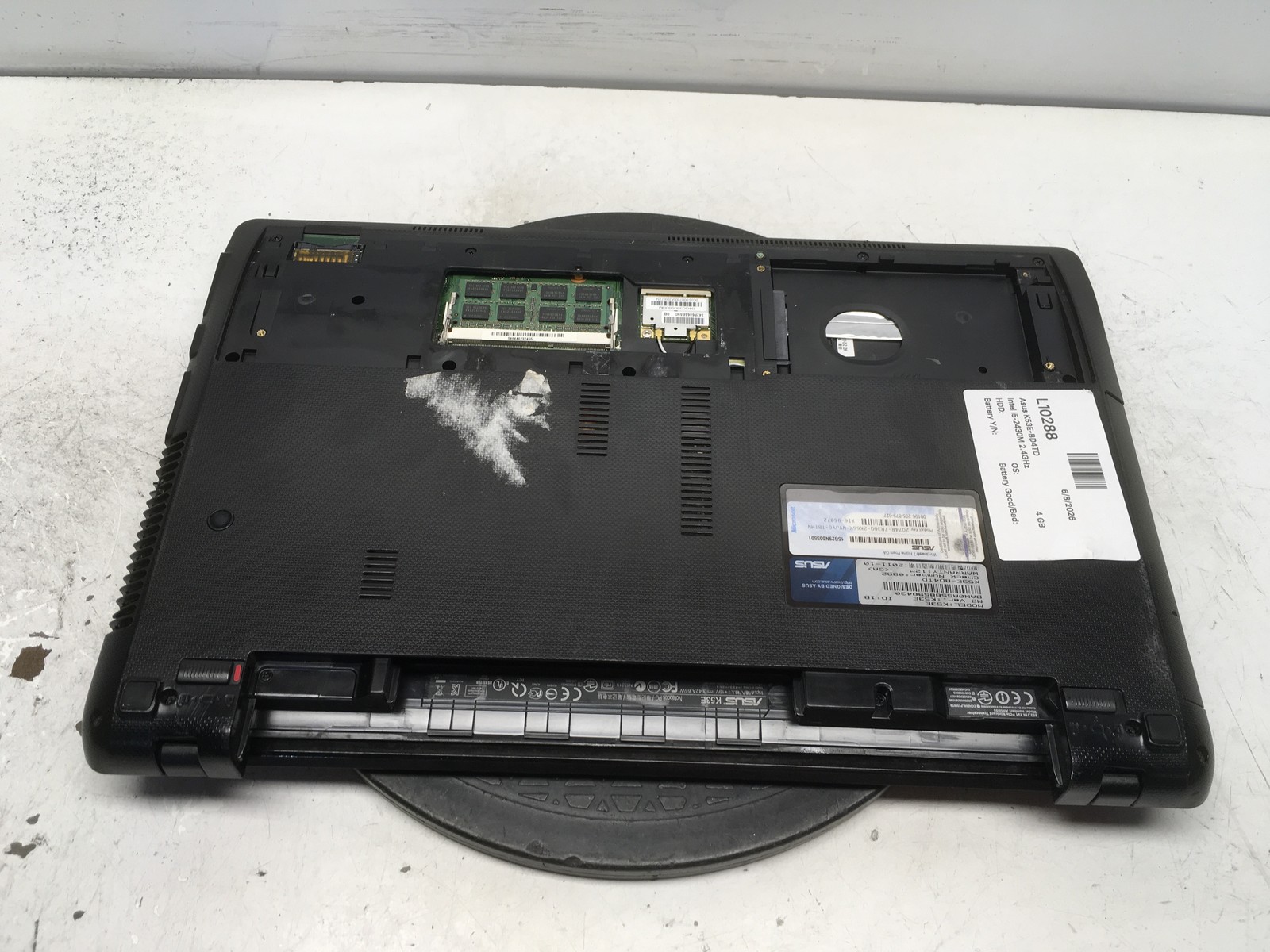 Asus K53E-BD4TD Intel i5-2430M 2.4GHz 4 GB NO HDD No Batt