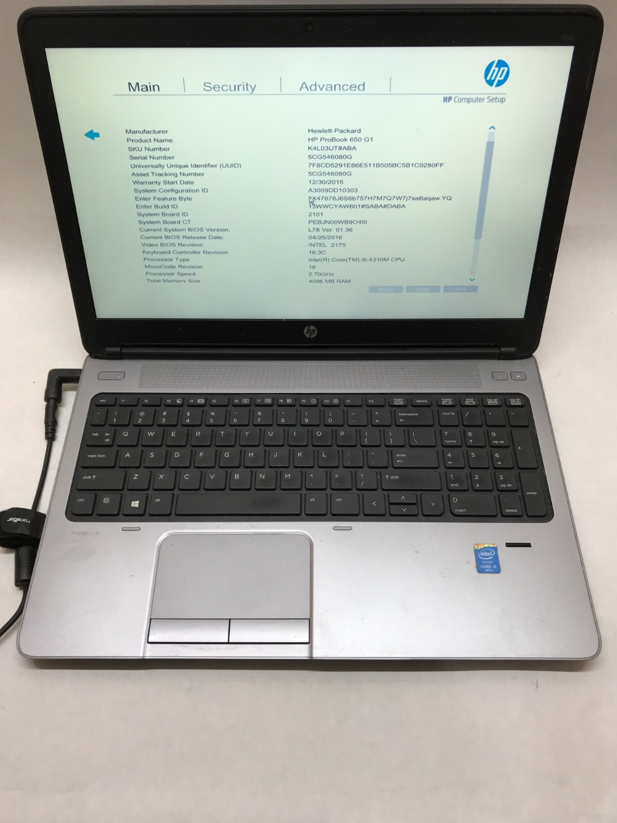 HP ProBook 650 G1 15″ Laptop Intel Core i5-4310M NO RAM NO HDD/OS NO Battery -DW