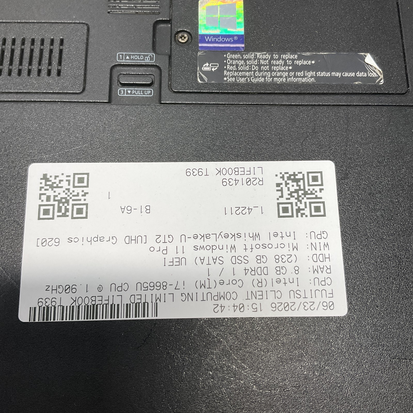 Fujitsu Lifebook T939 Laptop Intel Core i7-8665U @ 1.90 GHz 8GB 256GB SSD READ