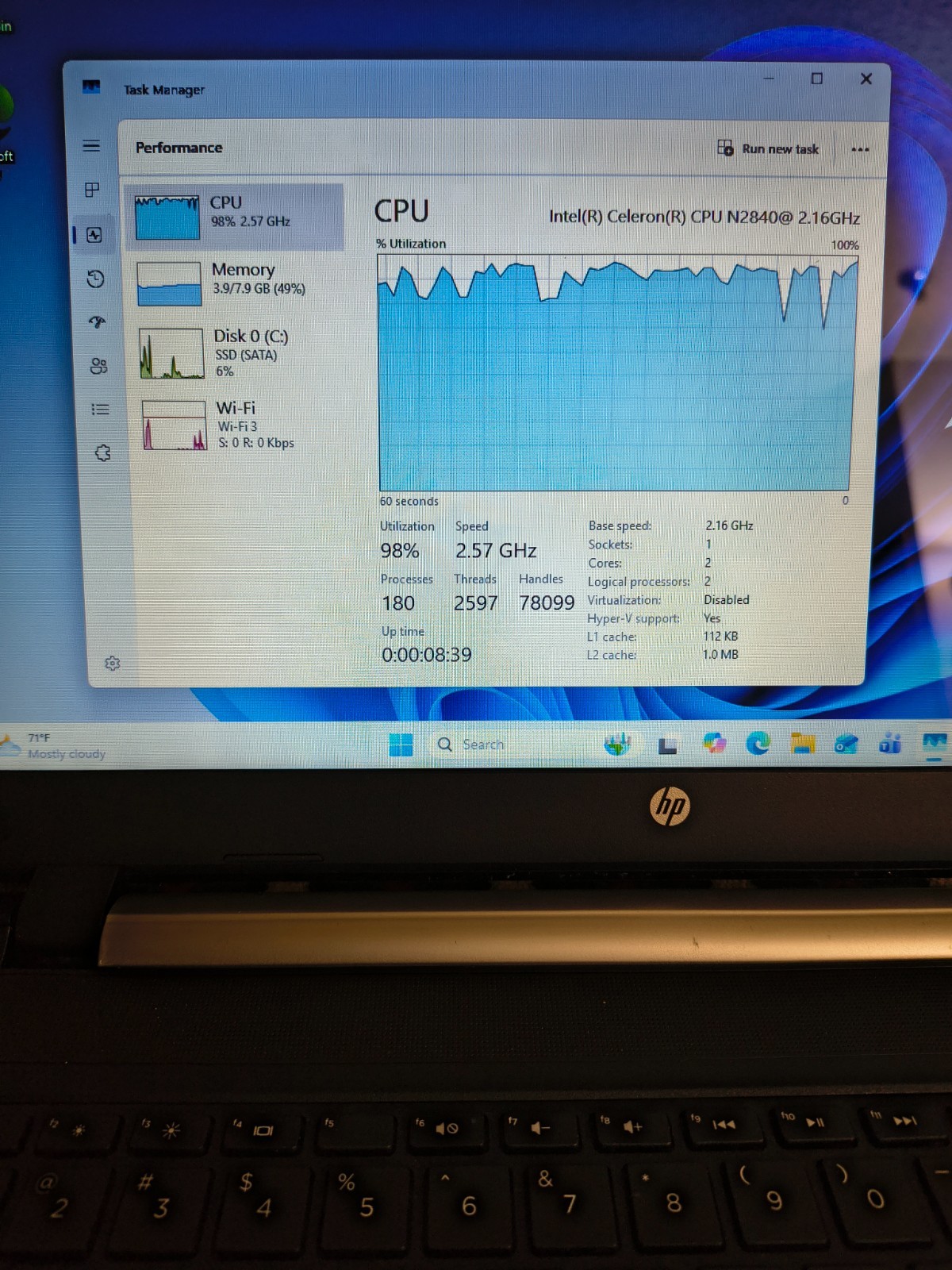 HP 15-f211wm Touch NoteBook Intel Celeron N2840@2.1GHz 8gb 256GB SSD Win11Hm