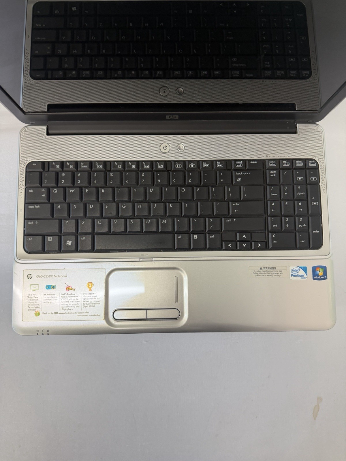 HP G60-635DX Laptop – Good Screen – Intel Pentium T4300 – Read Des
