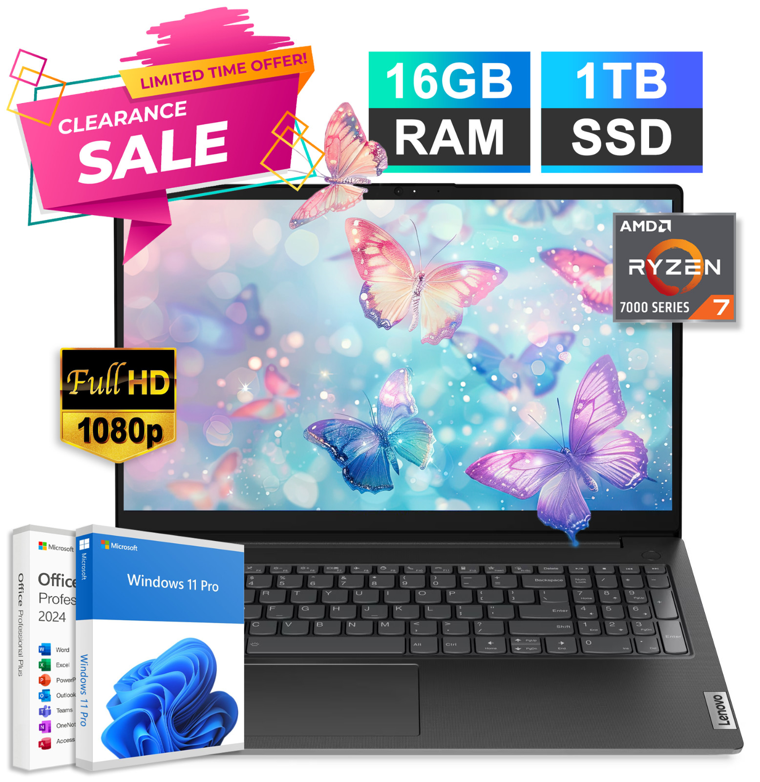 2026 Lenovo V15 Business Laptop Office 15.6″ AMD Ryzen 7 16GB RAM 1TB SSD WinPro