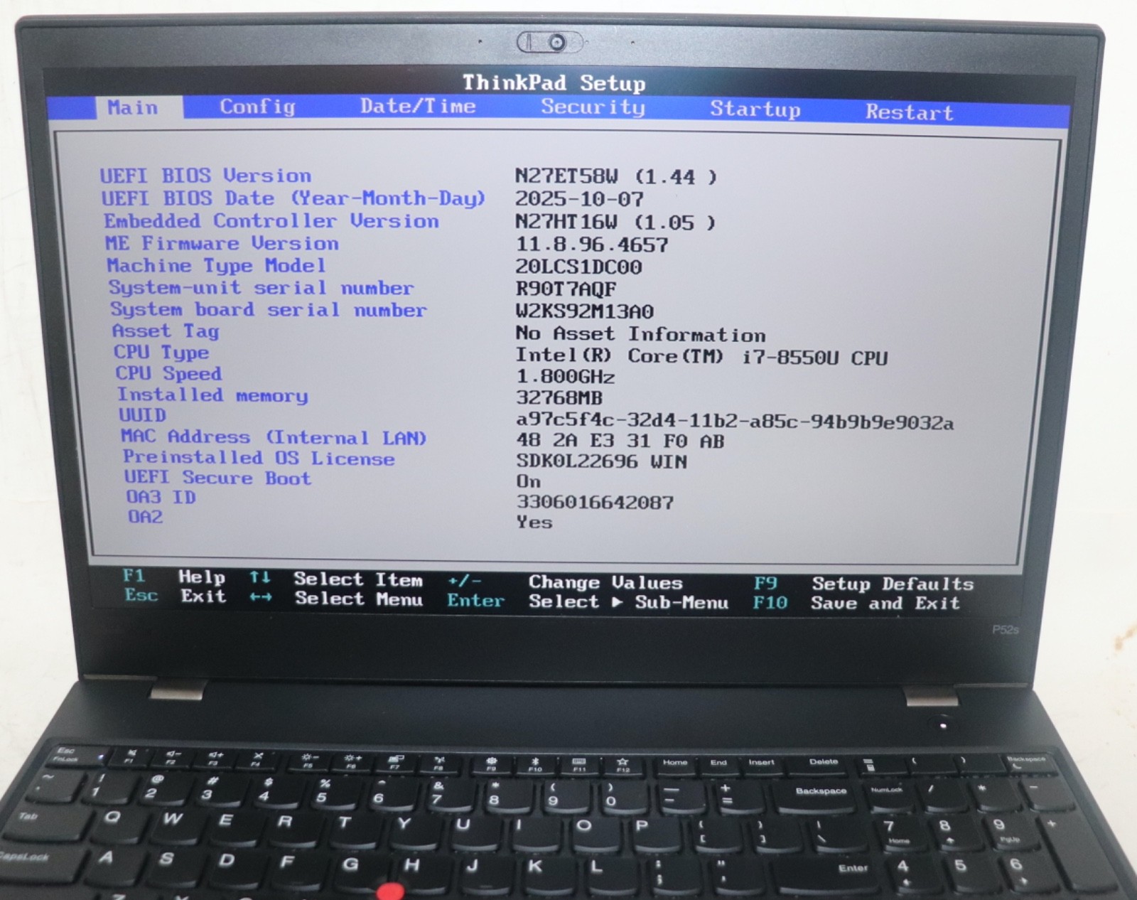 Lenovo ThinkPad P52s|Intel core i7@1.80GHz|32GB RAM|256GBSSD|WIN11.Prof|NVIDIA