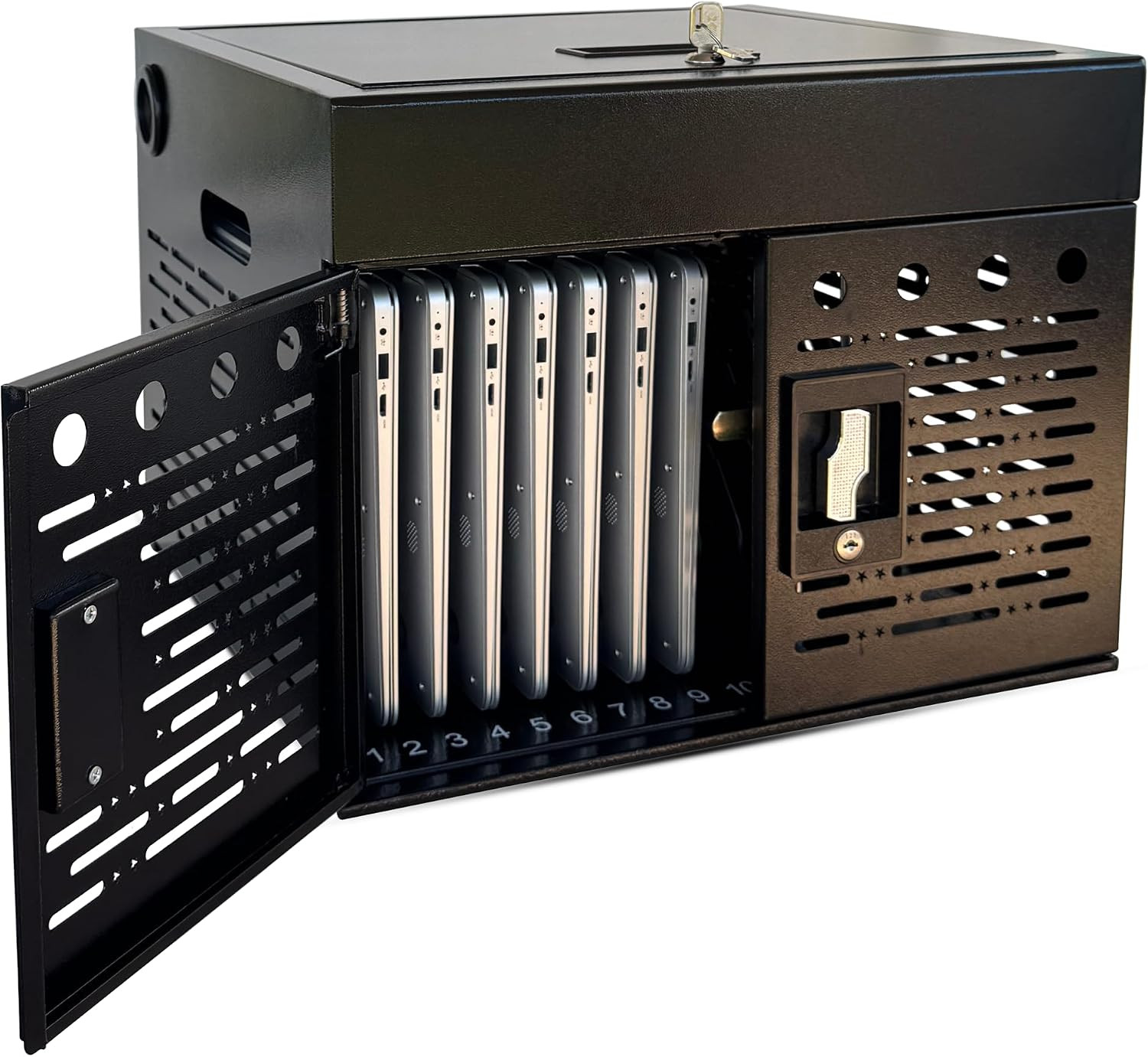 16-Device Lockable Charging Cabinet for Laptops & Tablets, Secure Storage, Black