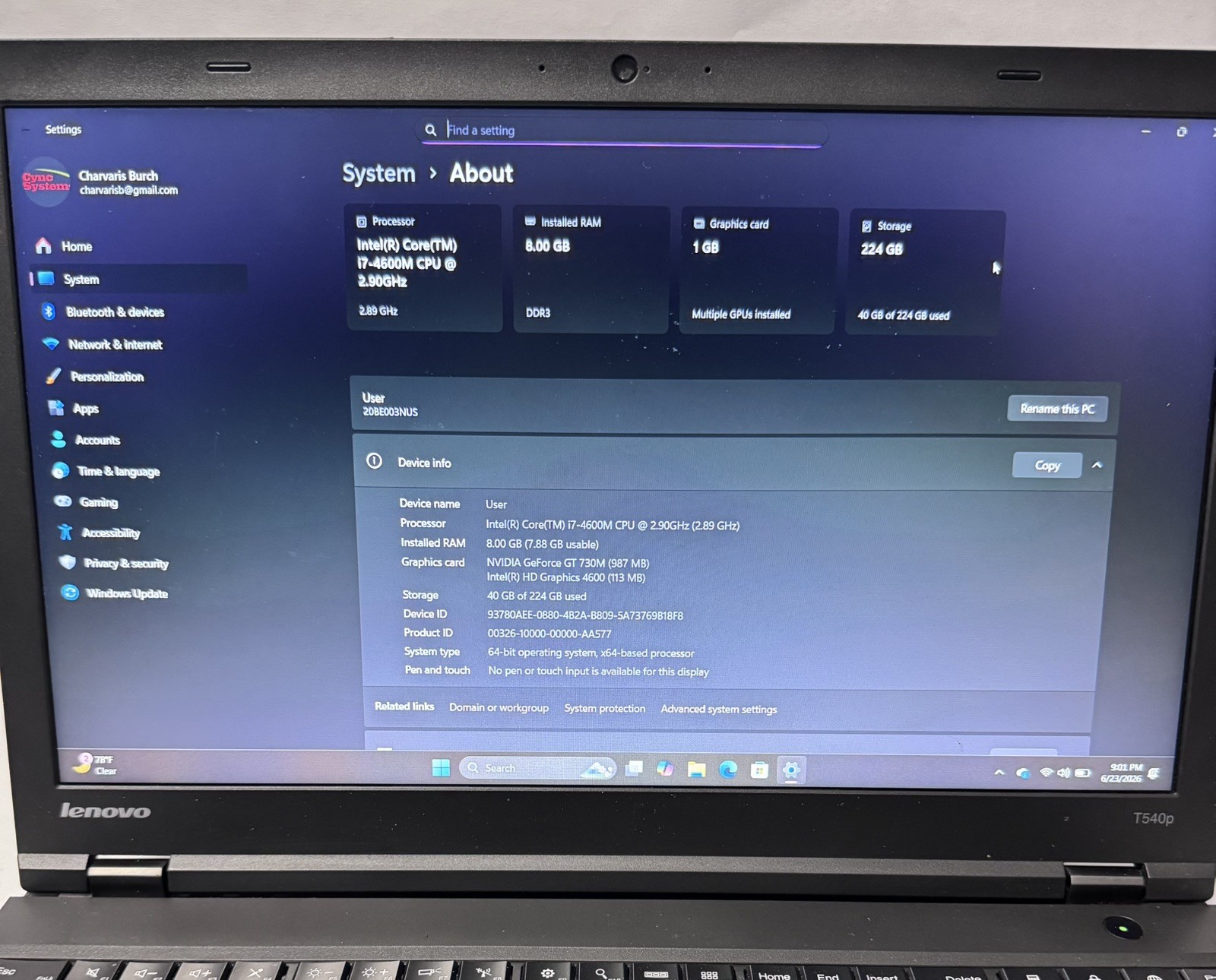 Lenovo Thinkpad T540p i7-4600M CPU @ 2.90GHz 8GB Win11( has DVD disk drive)