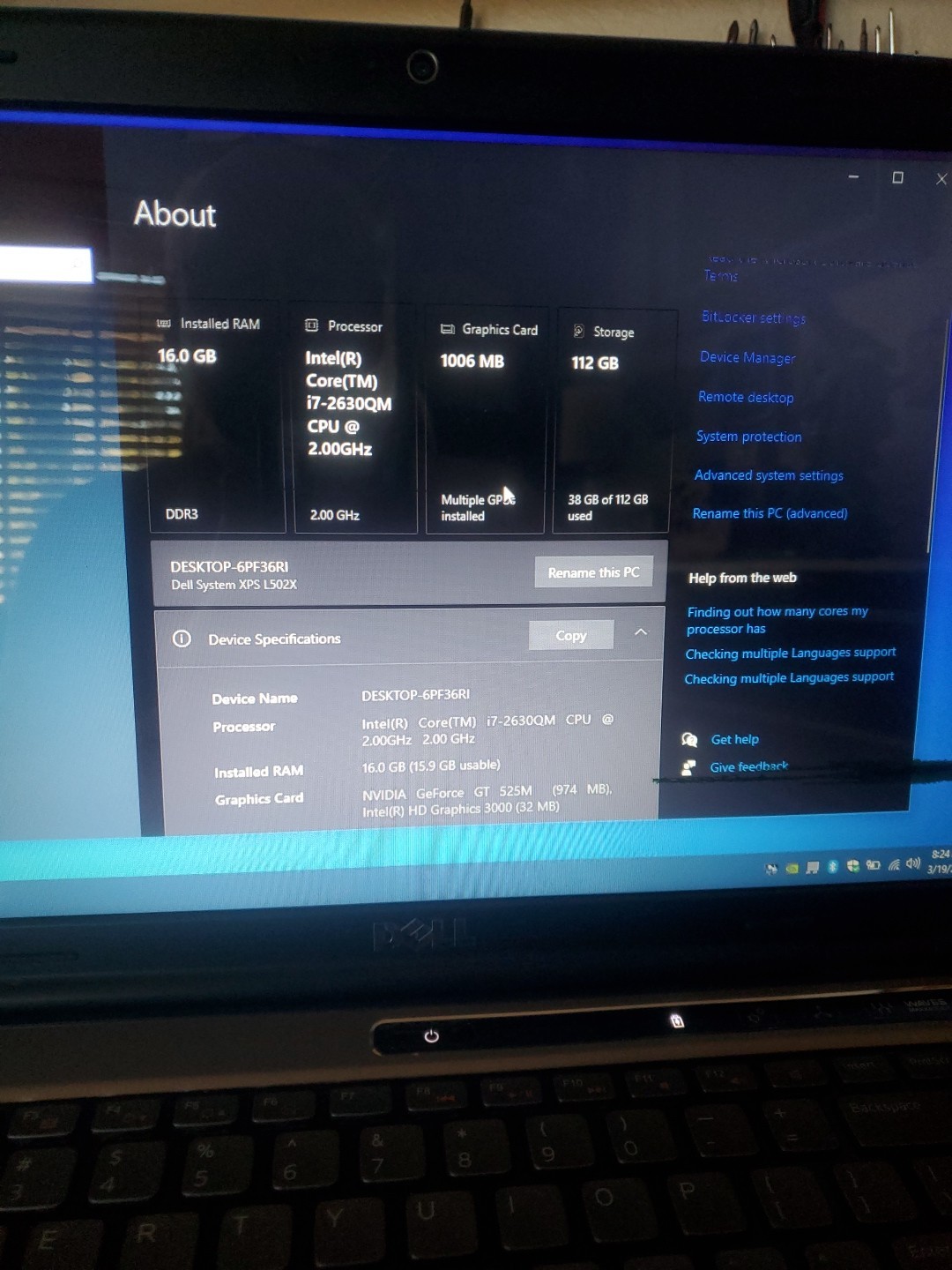 Dell XPS L502X Gaming Laptop 16GB 120GB SSD Core i7 NVIDIA GT 525M 1GB.