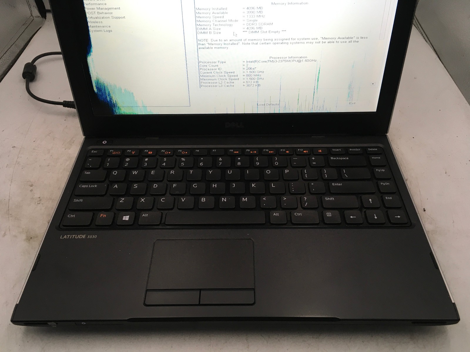 DELL LATITUDE 3330 – BOOTS TO BIOS/BAD LCD – INTEL I3 2375M – NO RAM -READ- BB