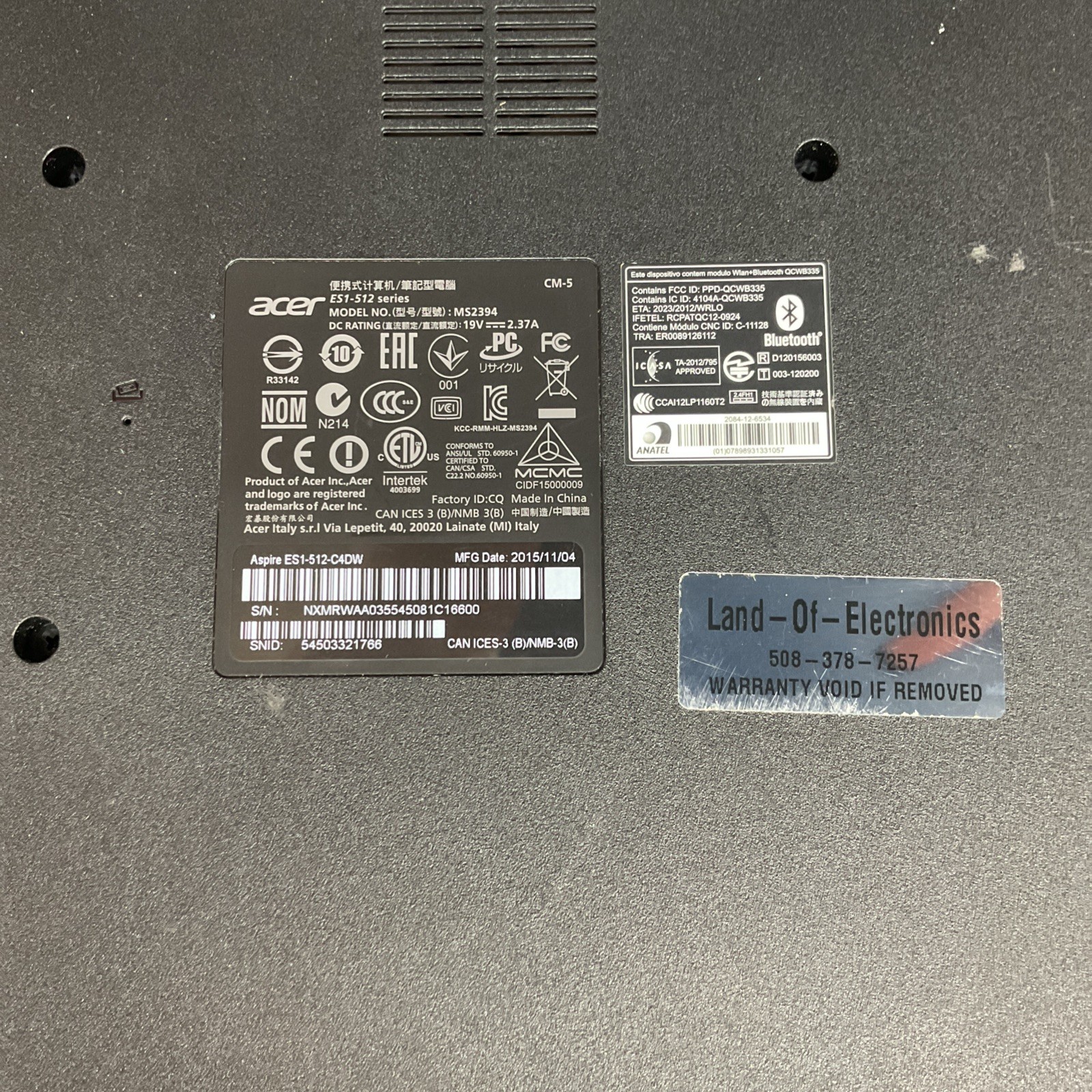Acer Aspire ES1-512 Series MS2394 Laptop – Broken Untested