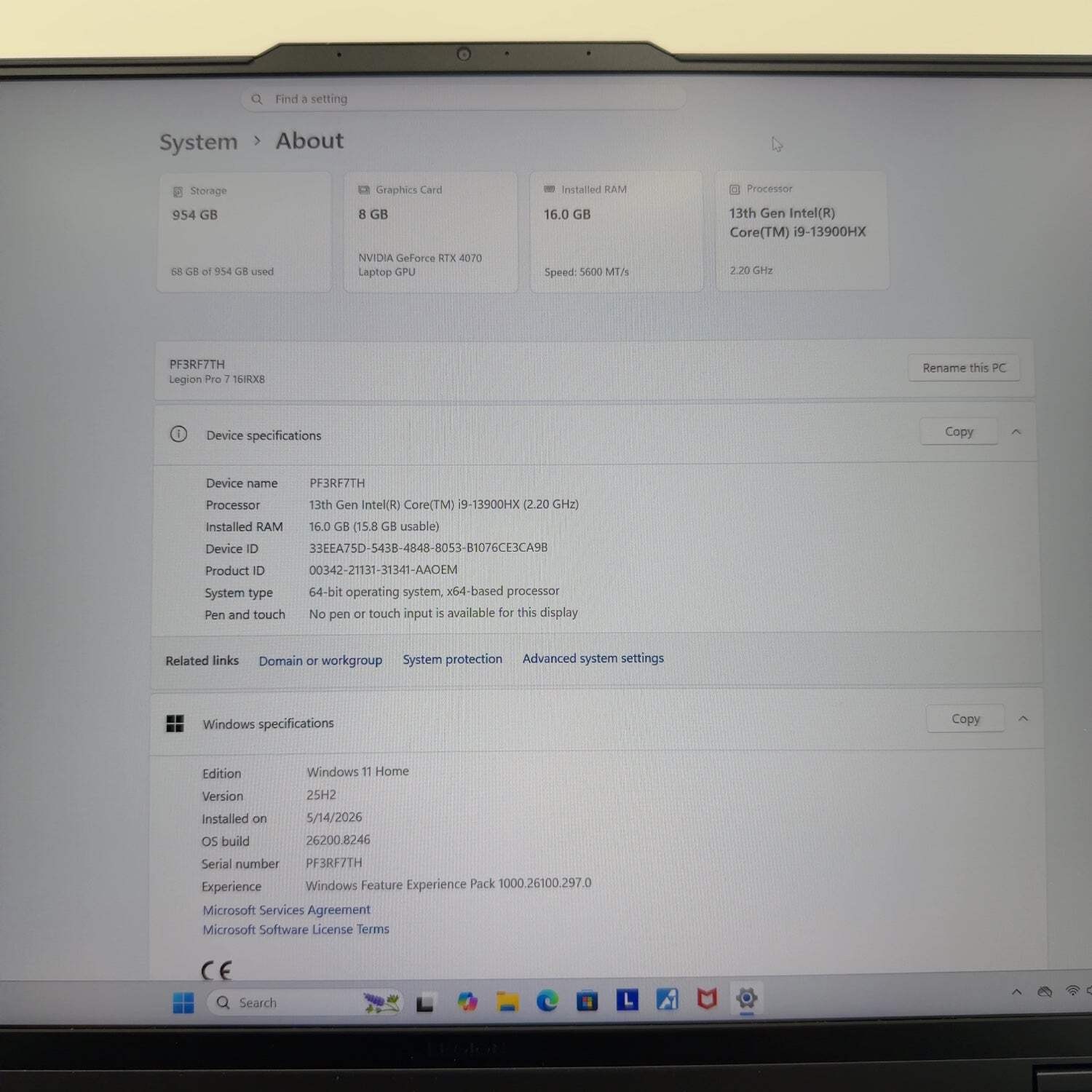 Lenovo Legion Pro 7 16IRX8 16″ i9-13900HX 16GB RAM 1TB SSD GeForce RTX 4070