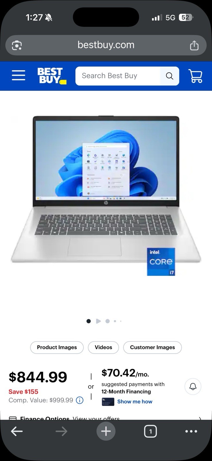 HP 17.3″ HD Laptop i7-1355U 16GB 1TB SSD Iris Xe Win11 Silver