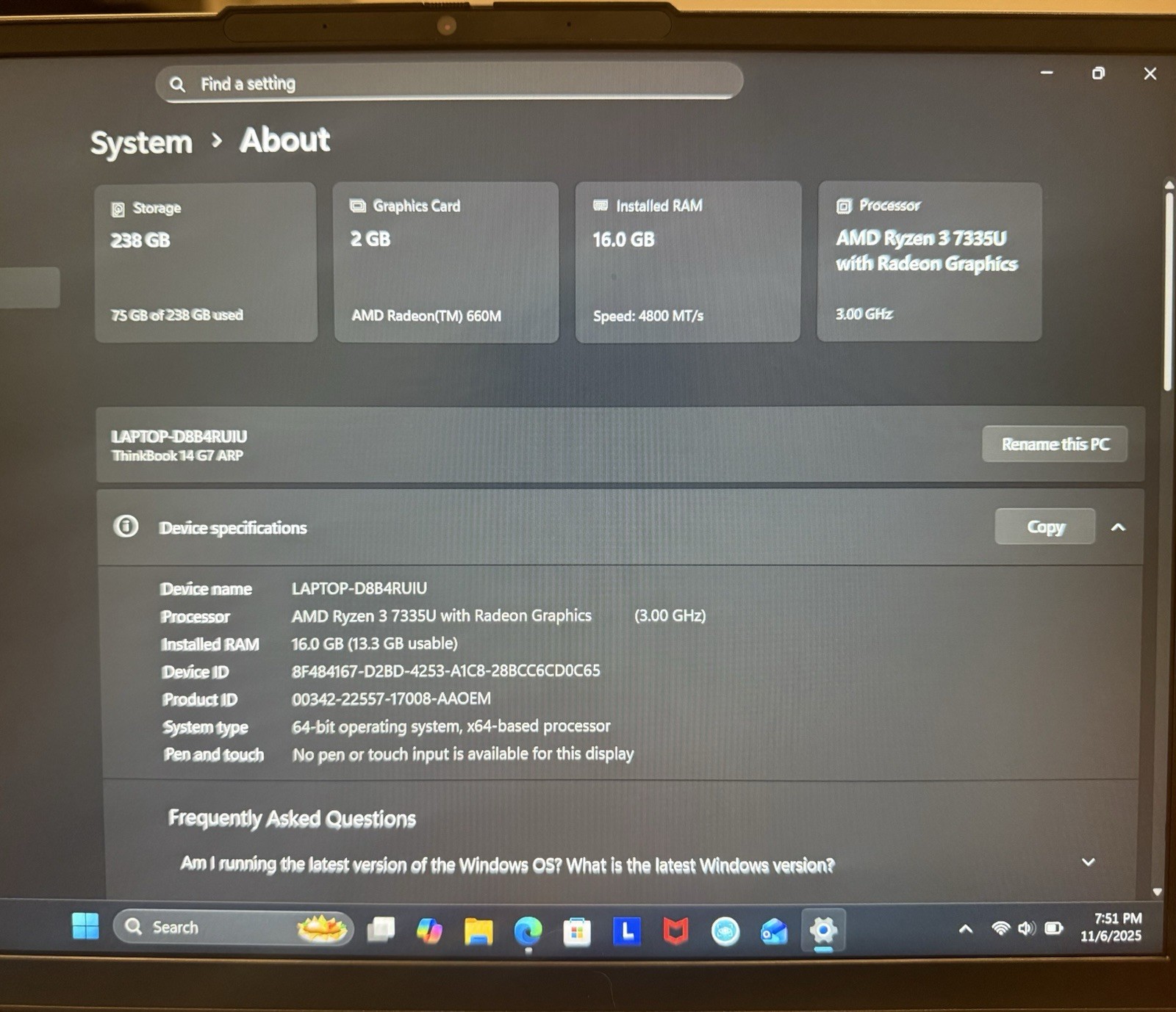 Lenovo ThinkBook 14 G7 ARP