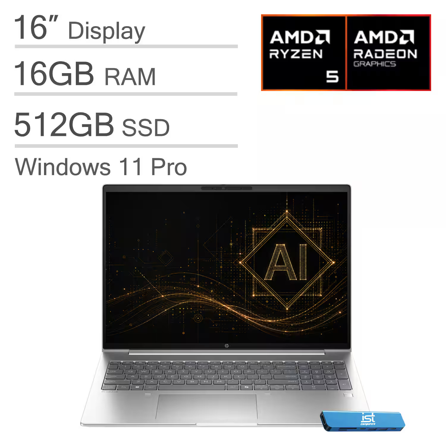 HP – Upgraded – Probook 4 G1a 16 in FHD+ – AMD Ryzen 5 230 2025 – 16GB 512GB SSD
