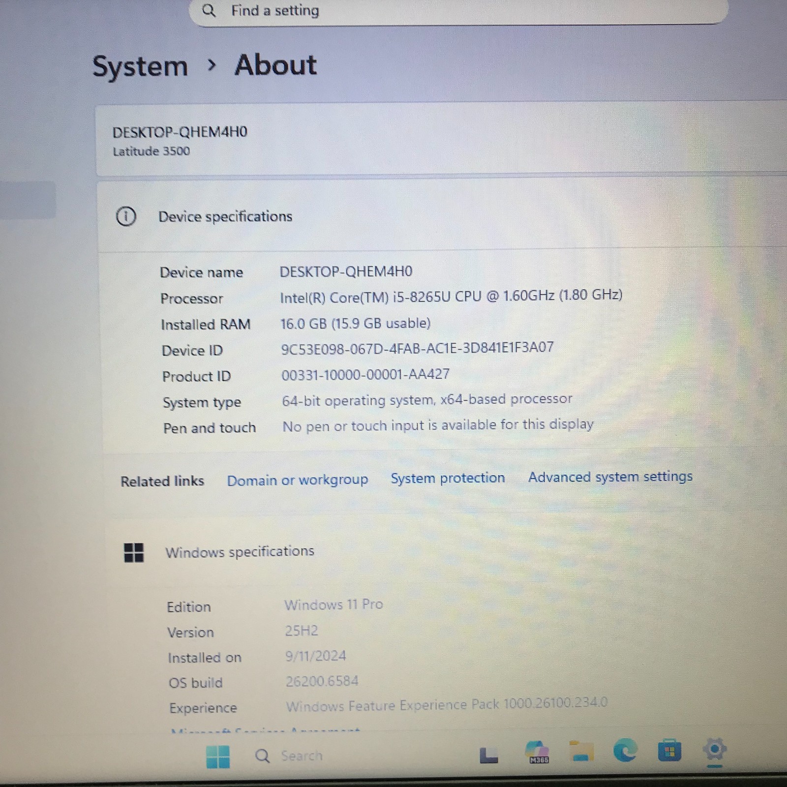Dell Latitude 3500 15.6″ i5-8265u 1.6GHz 16GB RAM 256GB M.2 SSD (Windows 11 Pro)