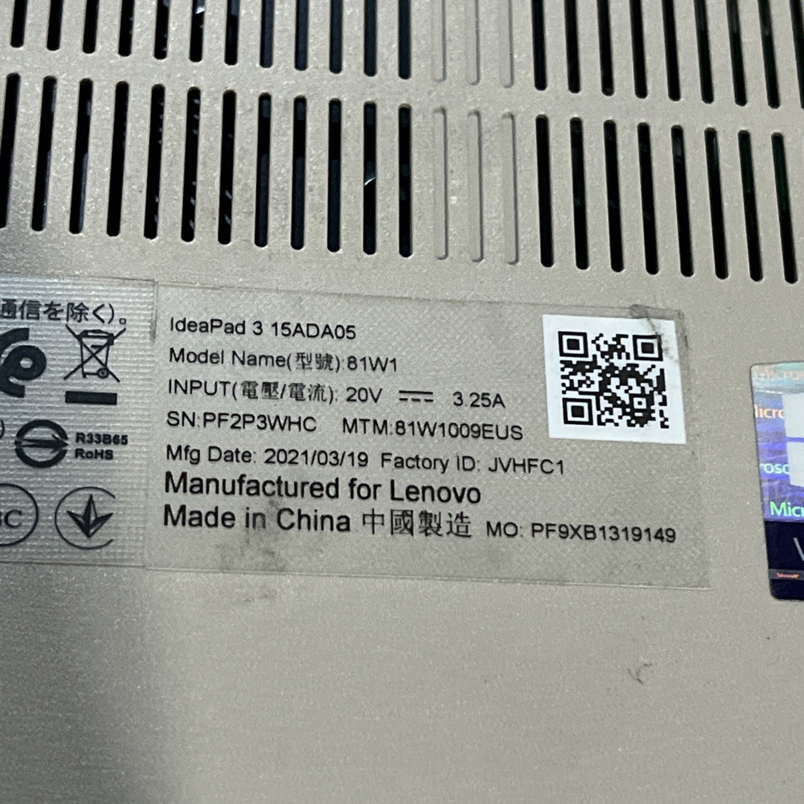 LENOVO IDEAPAD 3 15ADA05 AMD RYZEN 5 4GB RAM NO HD