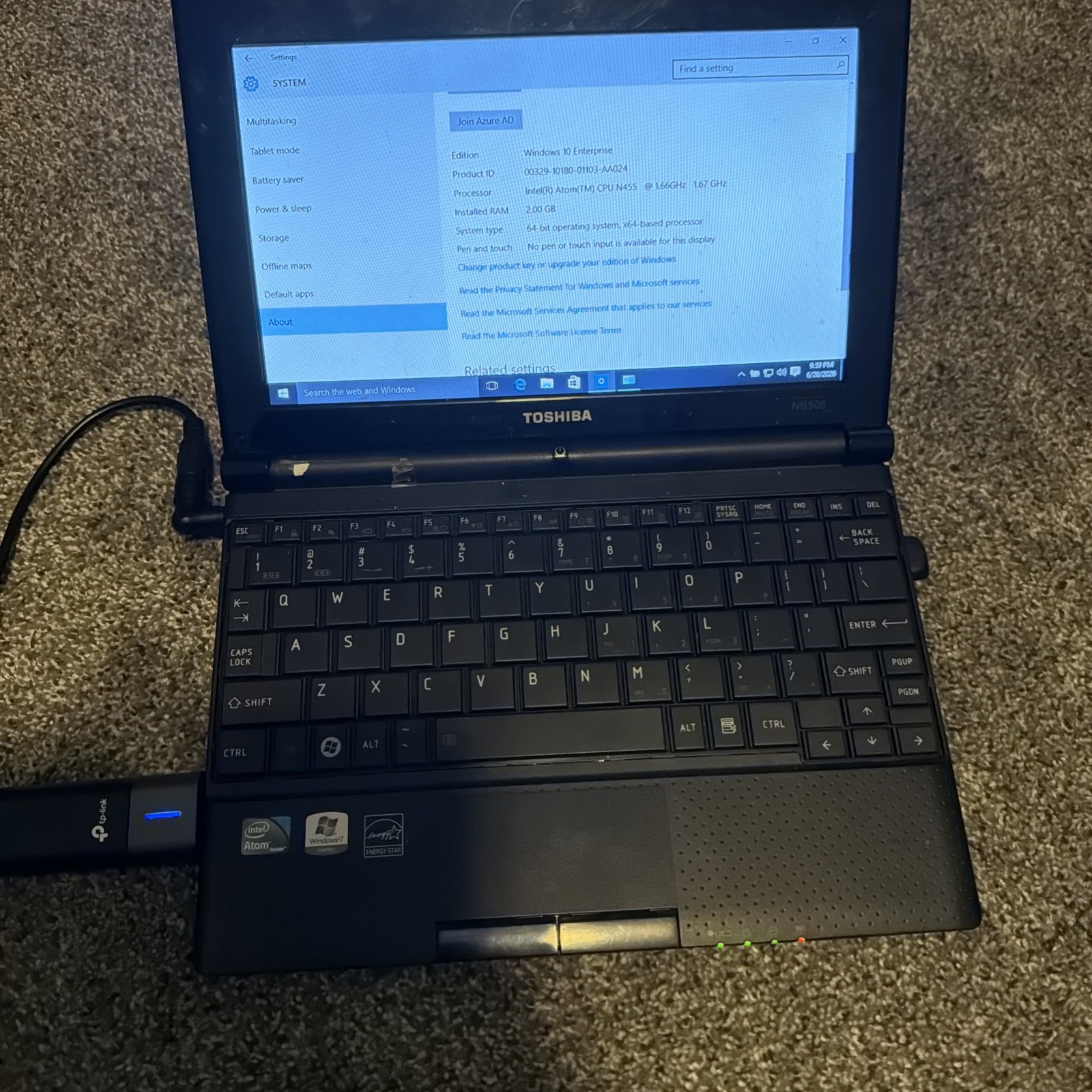 Toshiba NB505 Laptop Intel Atom 1.66GHz 2GB RAM (Windows 10)