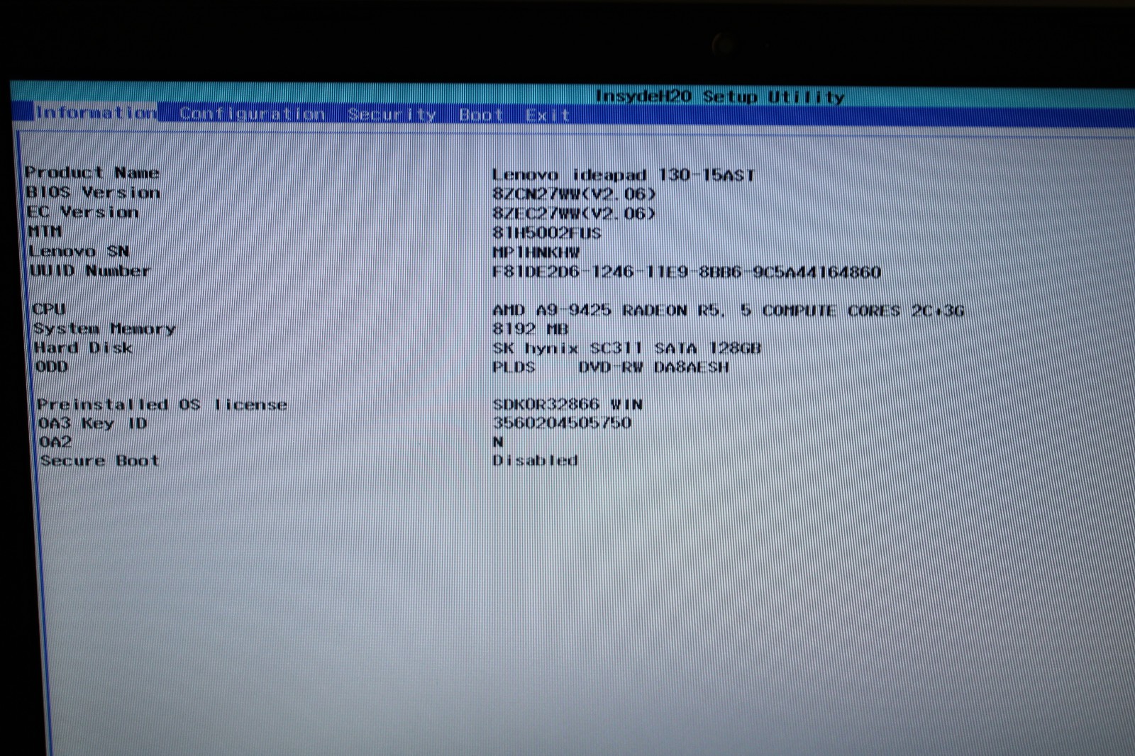 Lenovo IdeaPad 130-15ast _ A9-9425 @ 3.1 + Radeon _ 8GB RAM _ 128GB SSD _ No OS