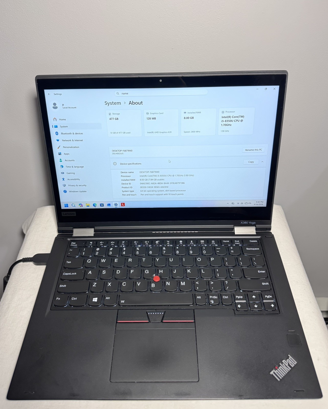LENOVO ThinkPad X380 Yoga i5 13.3″ 8GB RAM 512GB SSD WIN11P READ