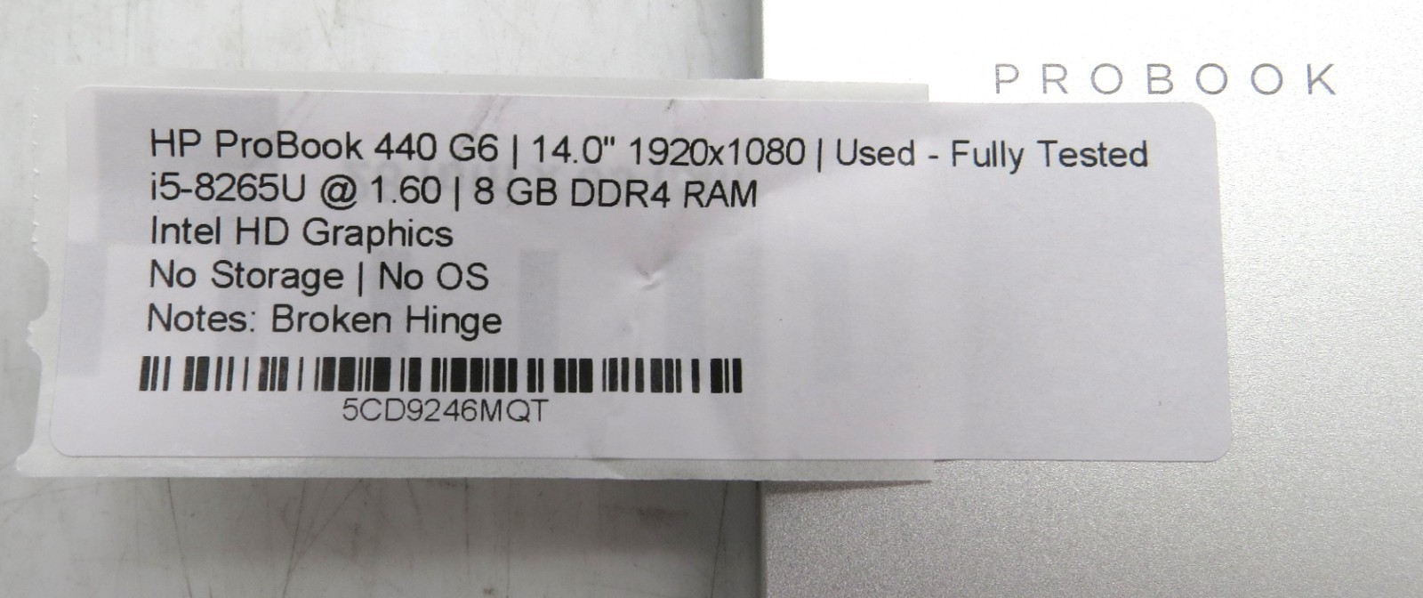 HP ProBook 440 G6/i5-8265U @ 1.60GHz/8GB RAM/No SSD/No OS *READ*