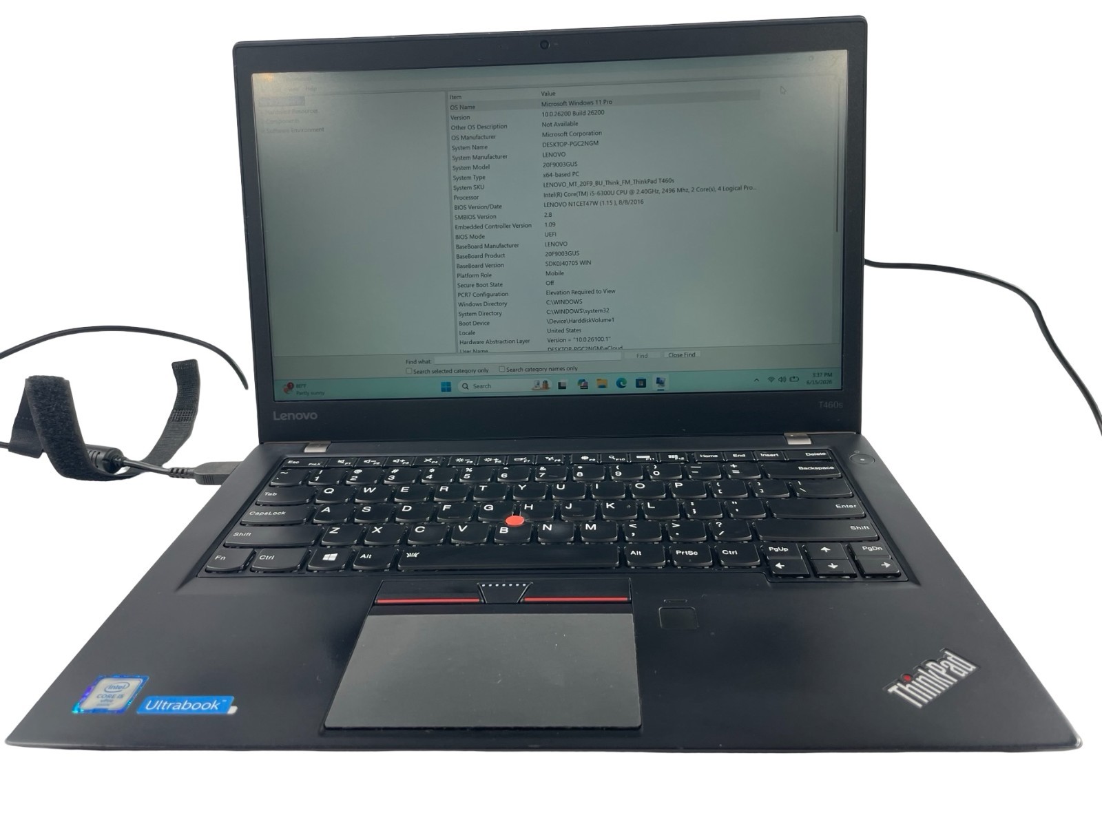 Lenovo ThinkPad T460s Core i7-6300U@2.40GHz 8GB RAM 256GB SSD Win. 11 Pro-NO AC