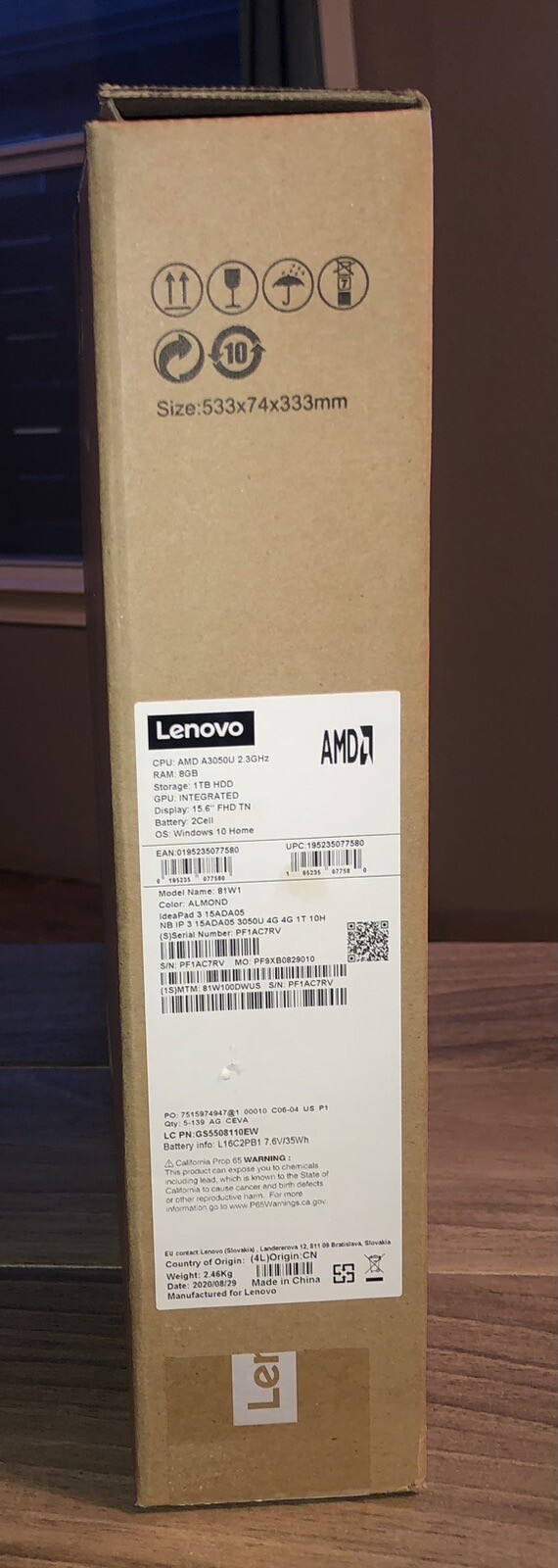 Lenovo IdeaPad 3 15.6″ (1 TB HDD, AMD Athlon, 2.30 GHz, 8GB) Laptop – ALMOND